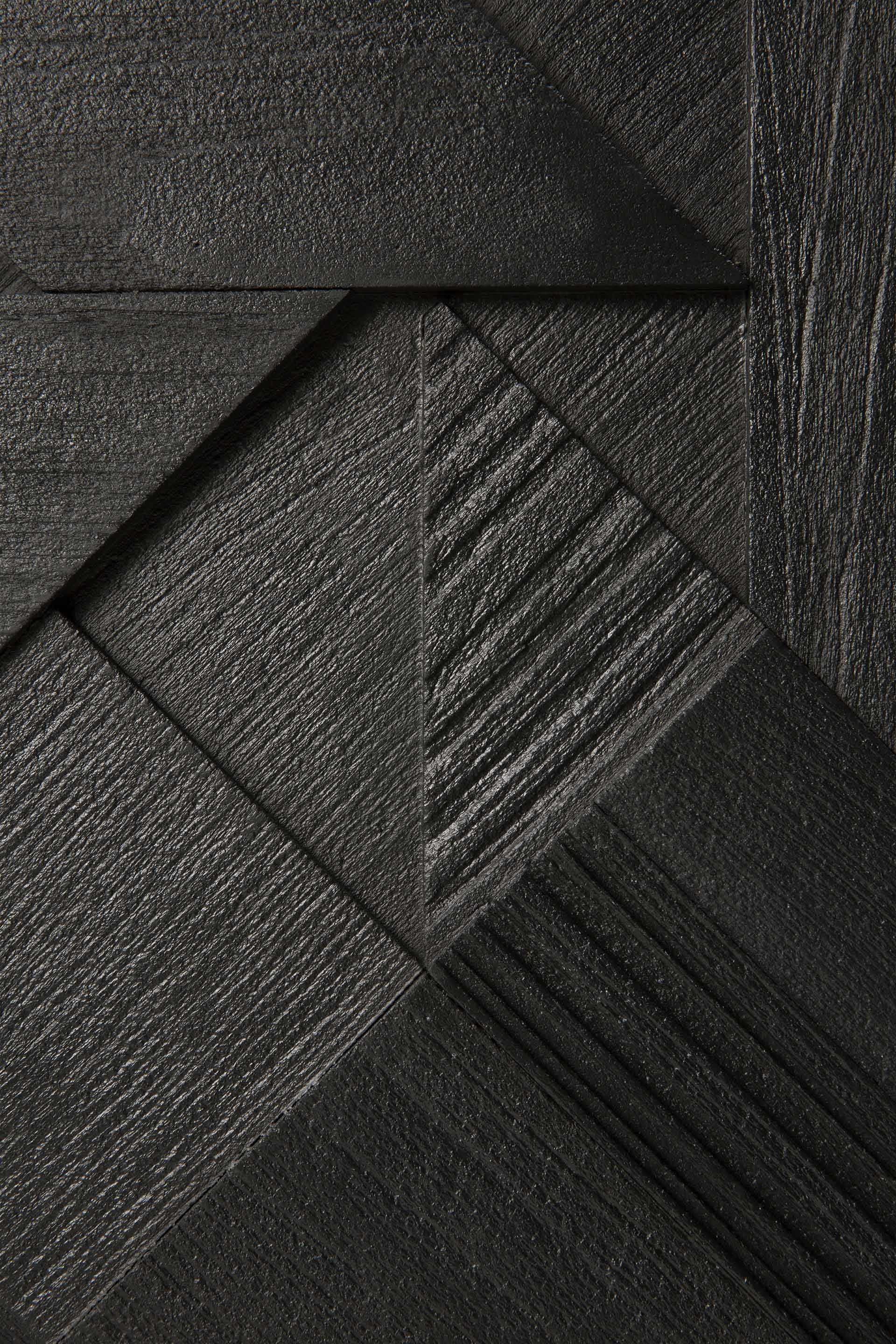 Buffet géométrique en teck à 4 portes avec motif de triangles superposés pour salon ou salle à manger