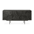 Buffet en teck géométrique à 3 portes avec motif triangulaire superposé pour salon ou salle à manger
