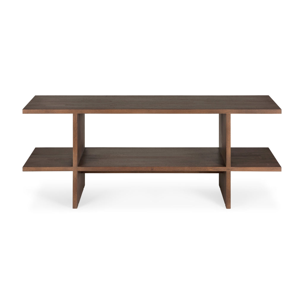 Table d'appoint rectangulaire Zen en teck verni à la forme symétrique et équilibrée pour salon ou chambre à coucher