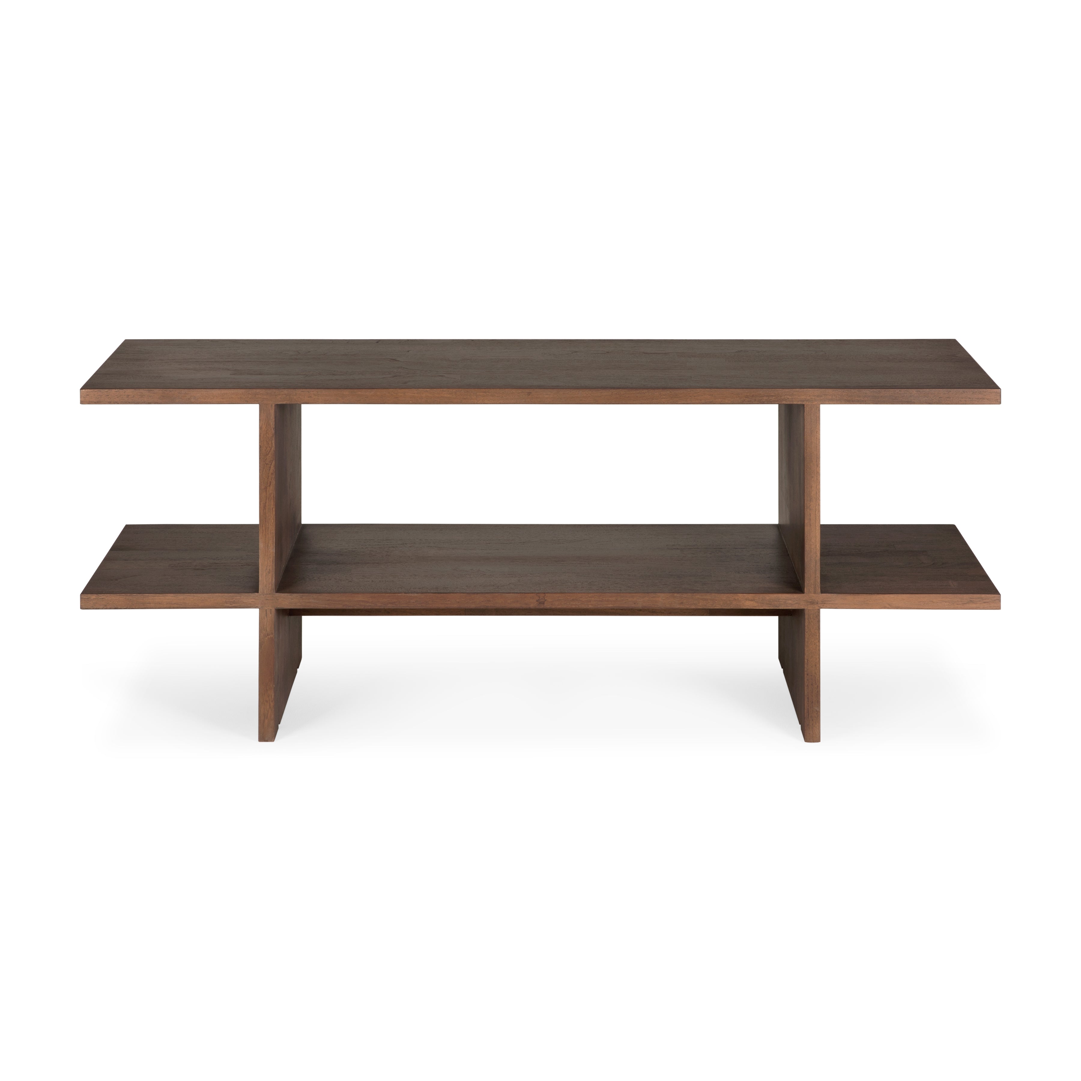 Table d'appoint rectangulaire Zen en teck verni à la forme symétrique et équilibrée pour salon ou chambre à coucher