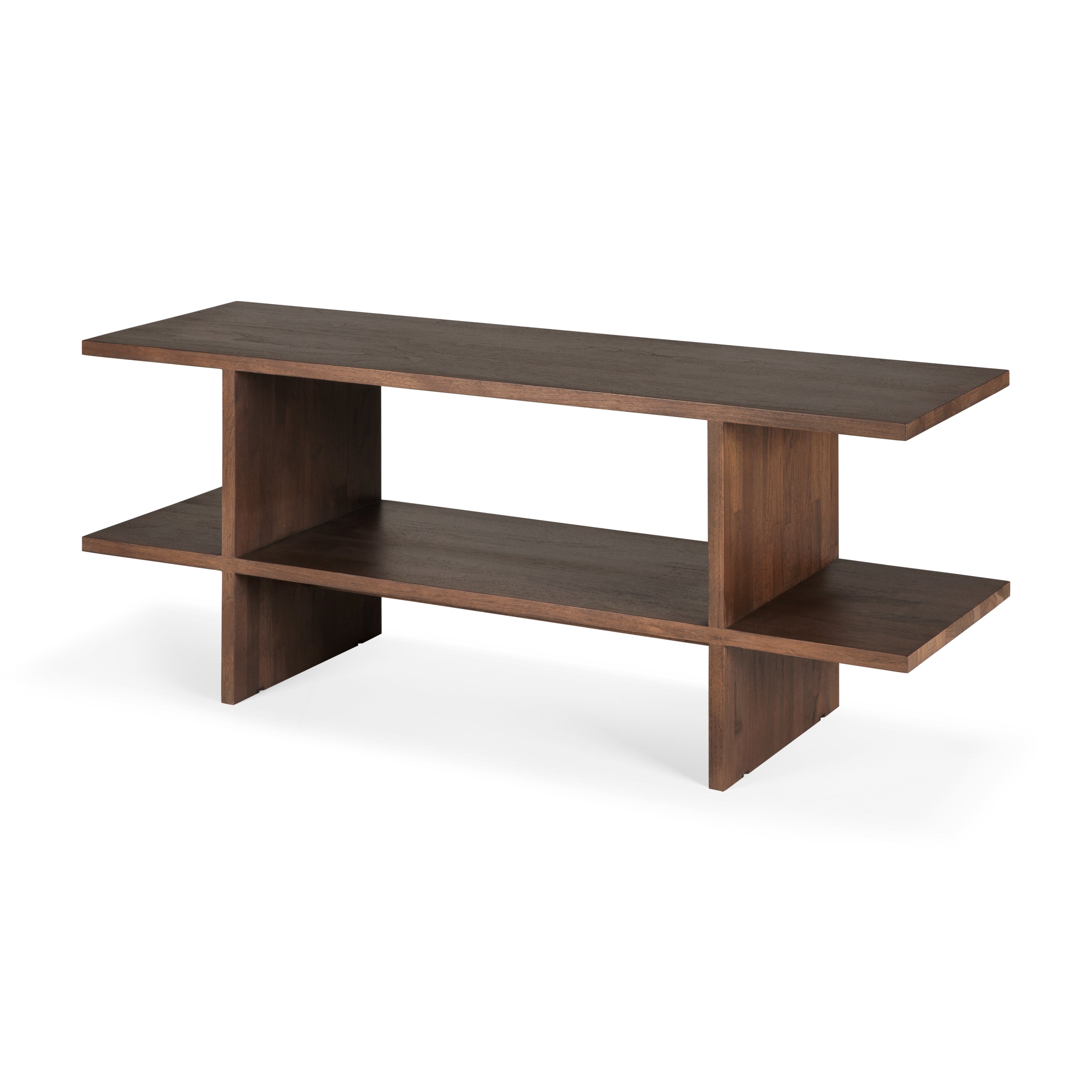 Table d'appoint rectangulaire Zen en teck verni à la forme symétrique et équilibrée pour salon ou chambre à coucher