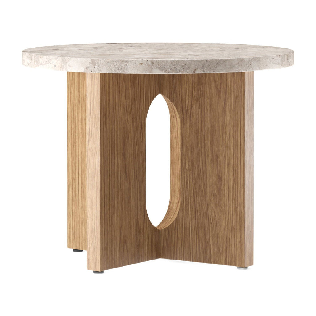 Table d'appoint ronde contemporaine en chêne Stone avec plateau en porte-à-faux et large base plate pour salon