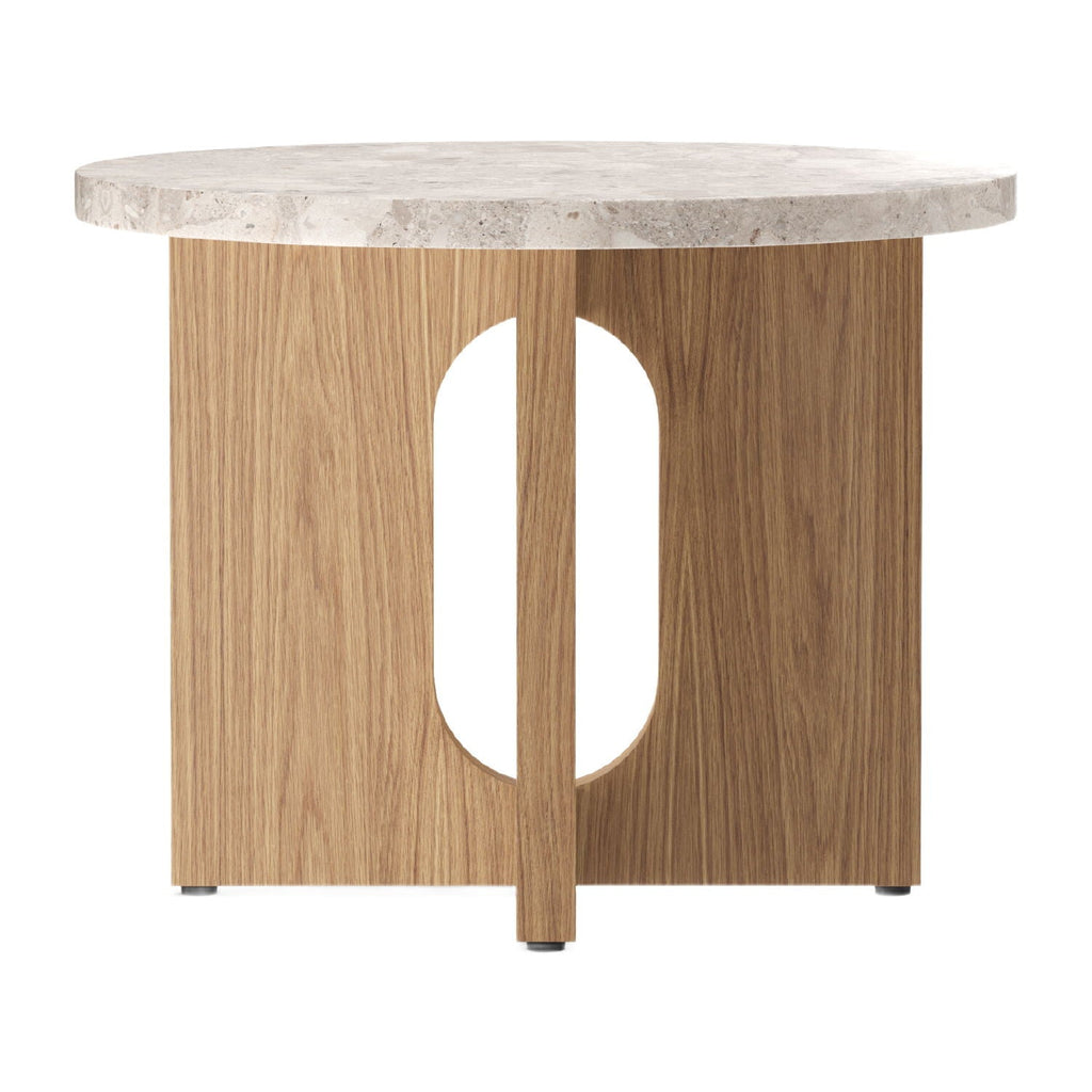 Table d'appoint ronde contemporaine en chêne Stone avec plateau en porte-à-faux et large base plate pour salon
