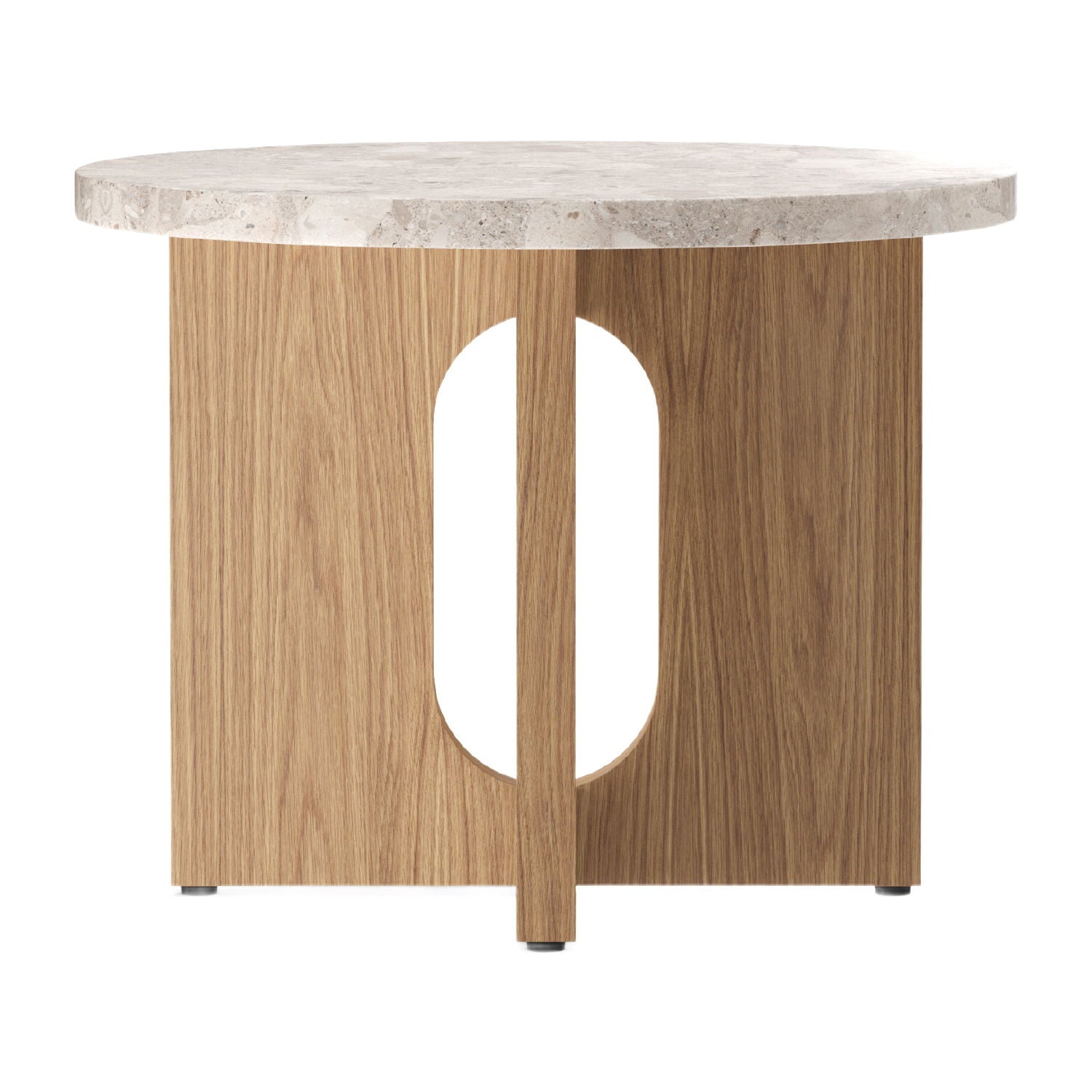 Table d'appoint ronde contemporaine en chêne Stone avec plateau en porte-à-faux et large base plate pour salon