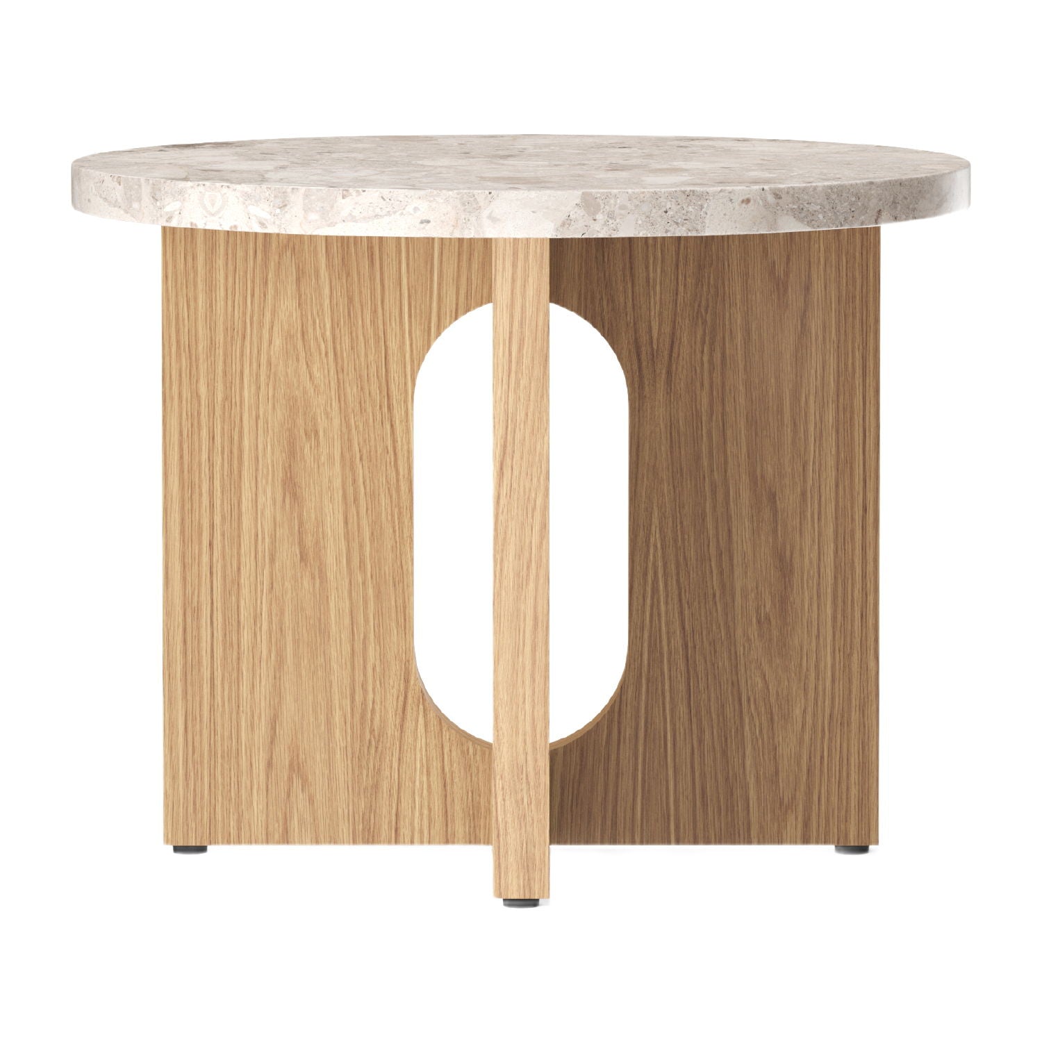Table d'appoint ronde contemporaine en chêne Stone avec plateau en porte-à-faux et large base plate pour salon