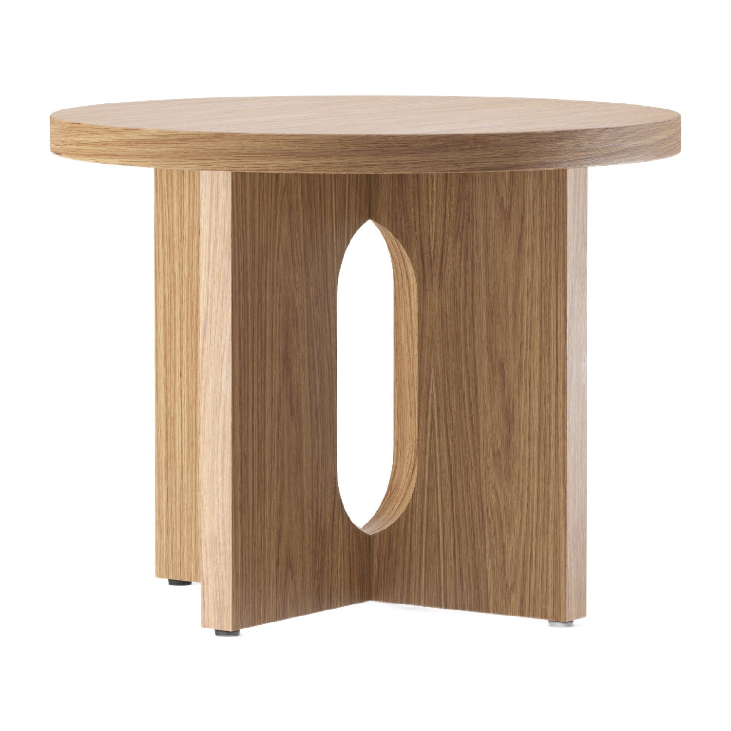 Table d'appoint ronde contemporaine en chêne Stone avec plateau en porte-à-faux et large base plate pour salon