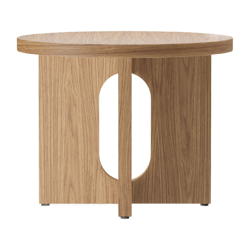 Table d'appoint ronde contemporaine en chêne Stone avec plateau en porte-à-faux et large base plate pour salon
