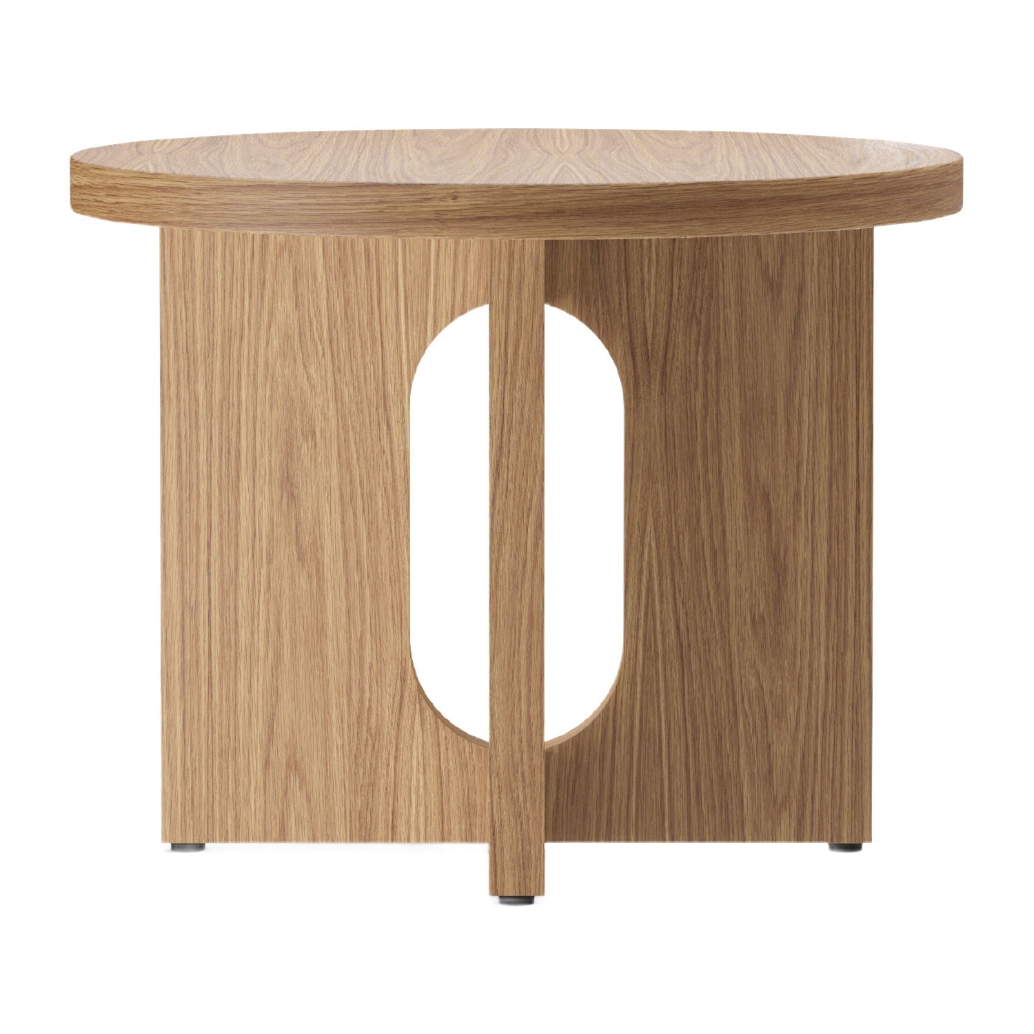 Table d'appoint ronde contemporaine en chêne Stone avec plateau en porte-à-faux et large base plate pour salon