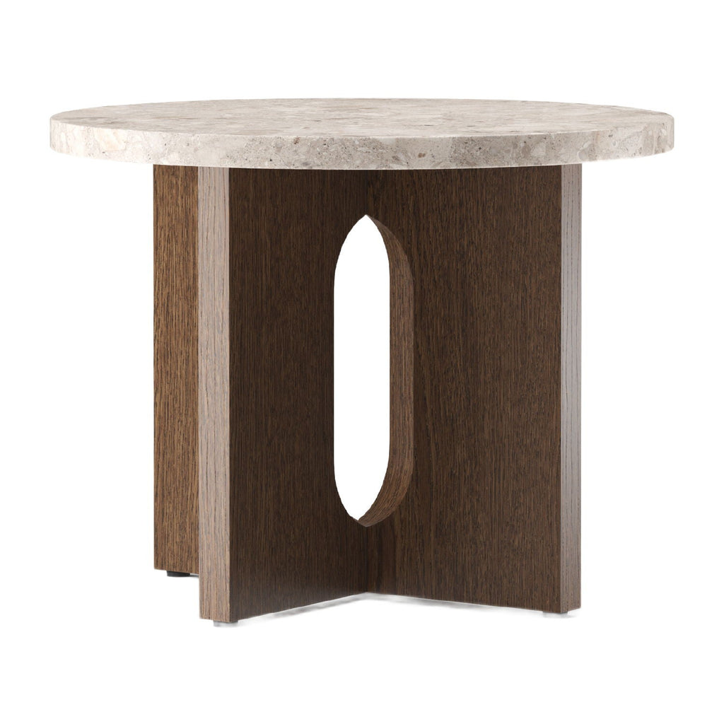 Table d'appoint ronde contemporaine en chêne Stone avec plateau en porte-à-faux et large base plate pour salon