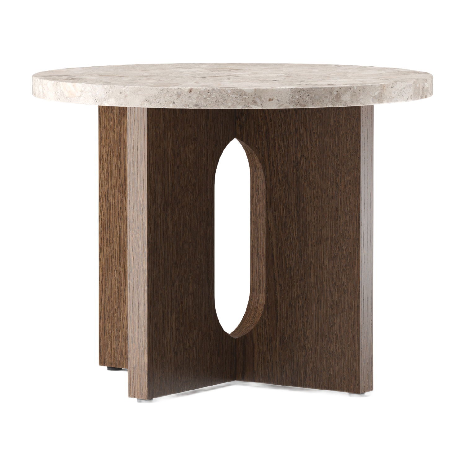 Table d'appoint ronde contemporaine en chêne Stone avec plateau en porte-à-faux et large base plate pour salon
