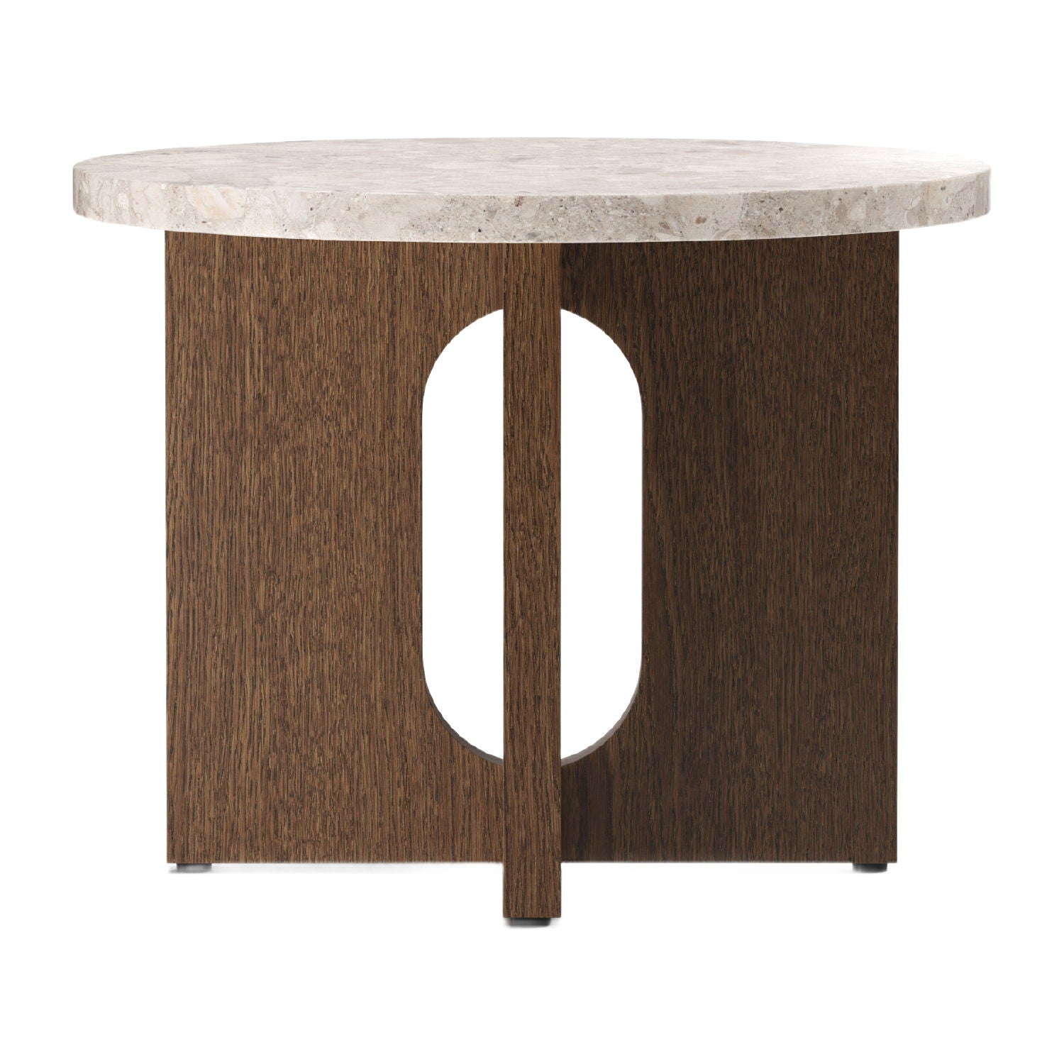 Table d'appoint ronde contemporaine en chêne Stone avec plateau en porte-à-faux et large base plate pour salon