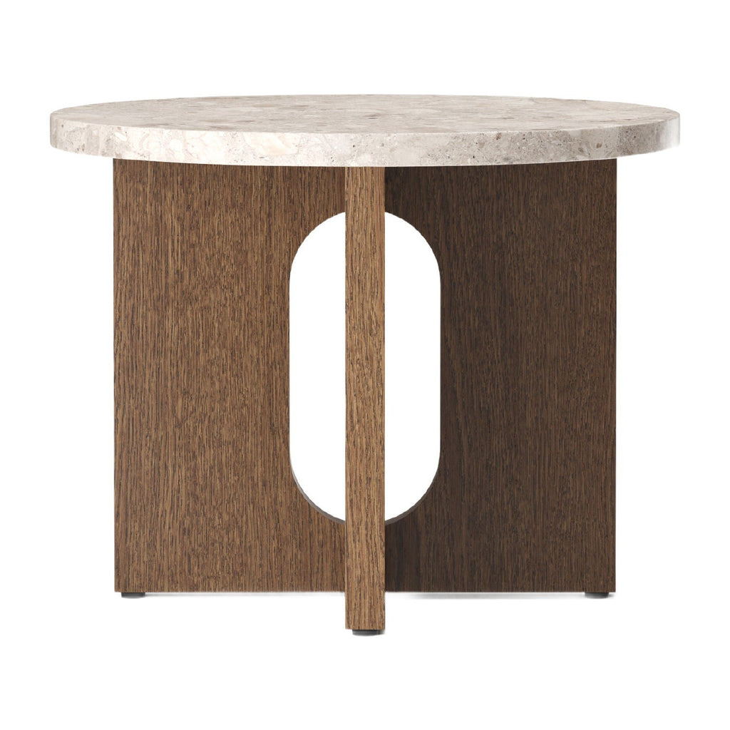 Table d'appoint ronde contemporaine en chêne Stone avec plateau en porte-à-faux et large base plate pour salon