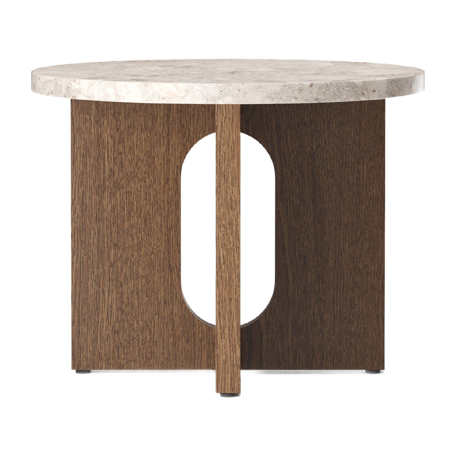 Table d'appoint ronde contemporaine en chêne Stone avec plateau en porte-à-faux et large base plate pour salon