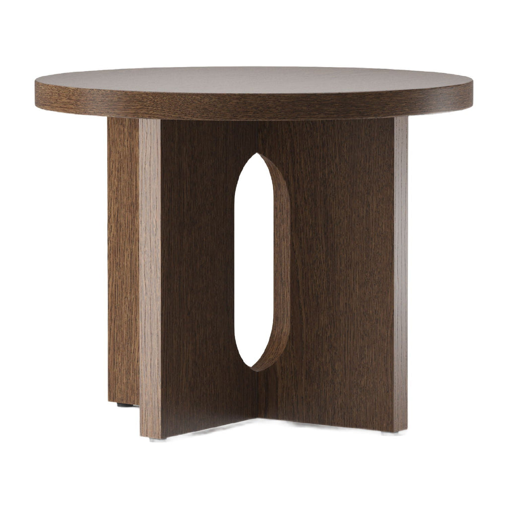 Table d'appoint ronde contemporaine en chêne Stone avec plateau en porte-à-faux et large base plate pour salon