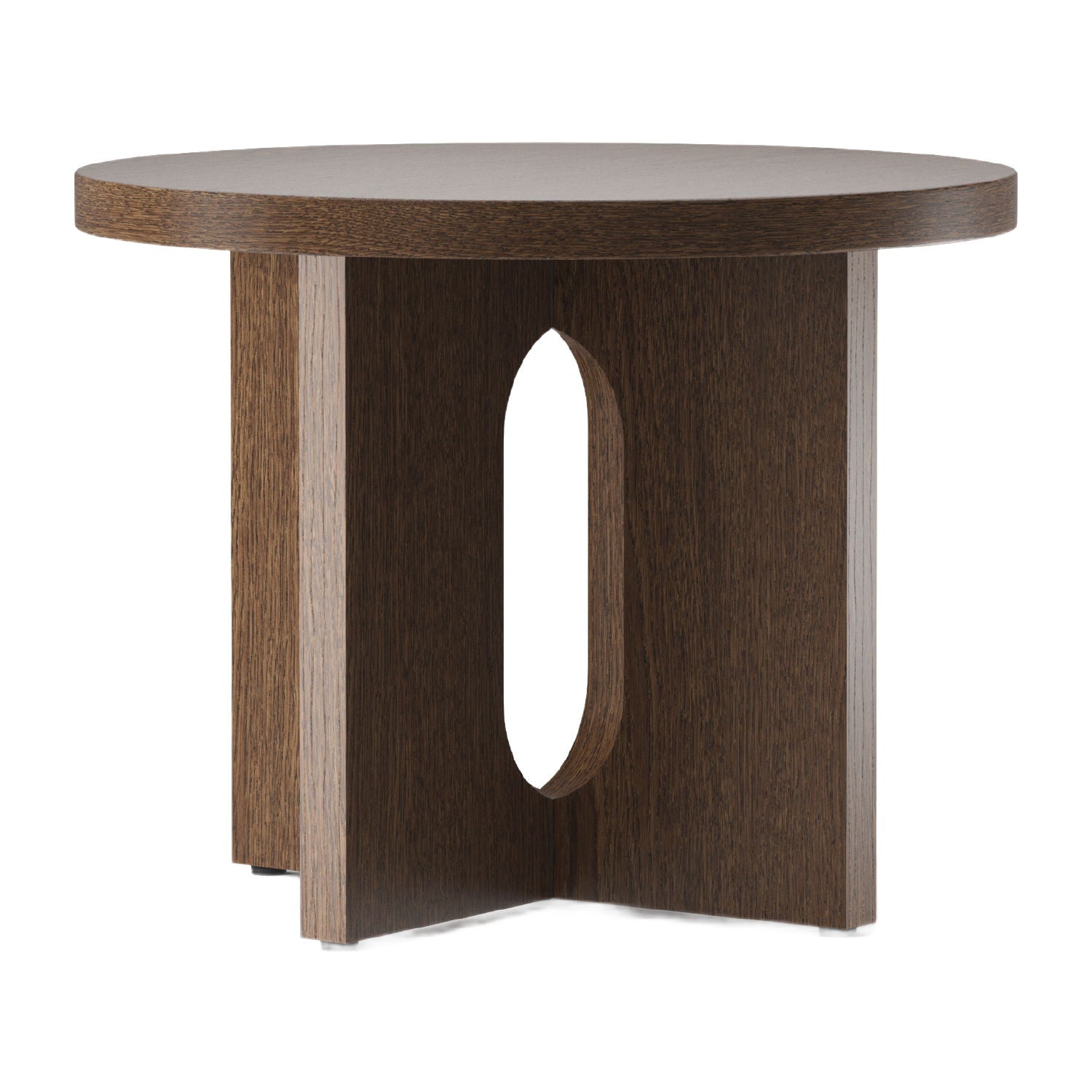 Table d'appoint ronde contemporaine en chêne Stone avec plateau en porte-à-faux et large base plate pour salon