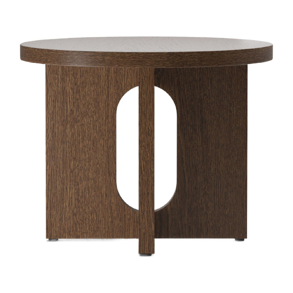 Table d'appoint ronde contemporaine en chêne Stone avec plateau en porte-à-faux et large base plate pour salon