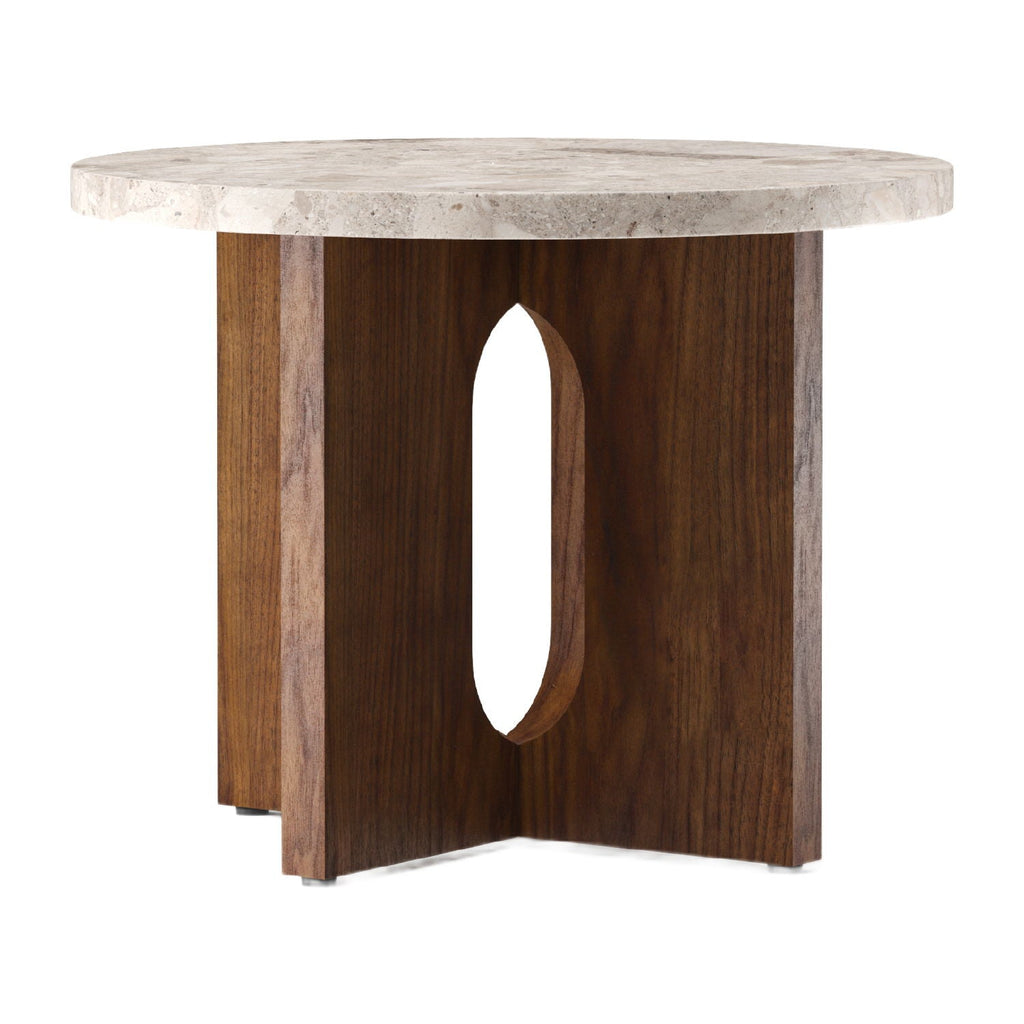 Table d'appoint ronde contemporaine en chêne Stone avec plateau en porte-à-faux et large base plate pour salon