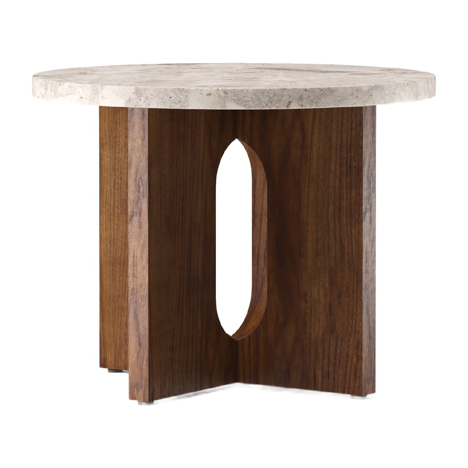 Table d'appoint ronde contemporaine en chêne Stone avec plateau en porte-à-faux et large base plate pour salon
