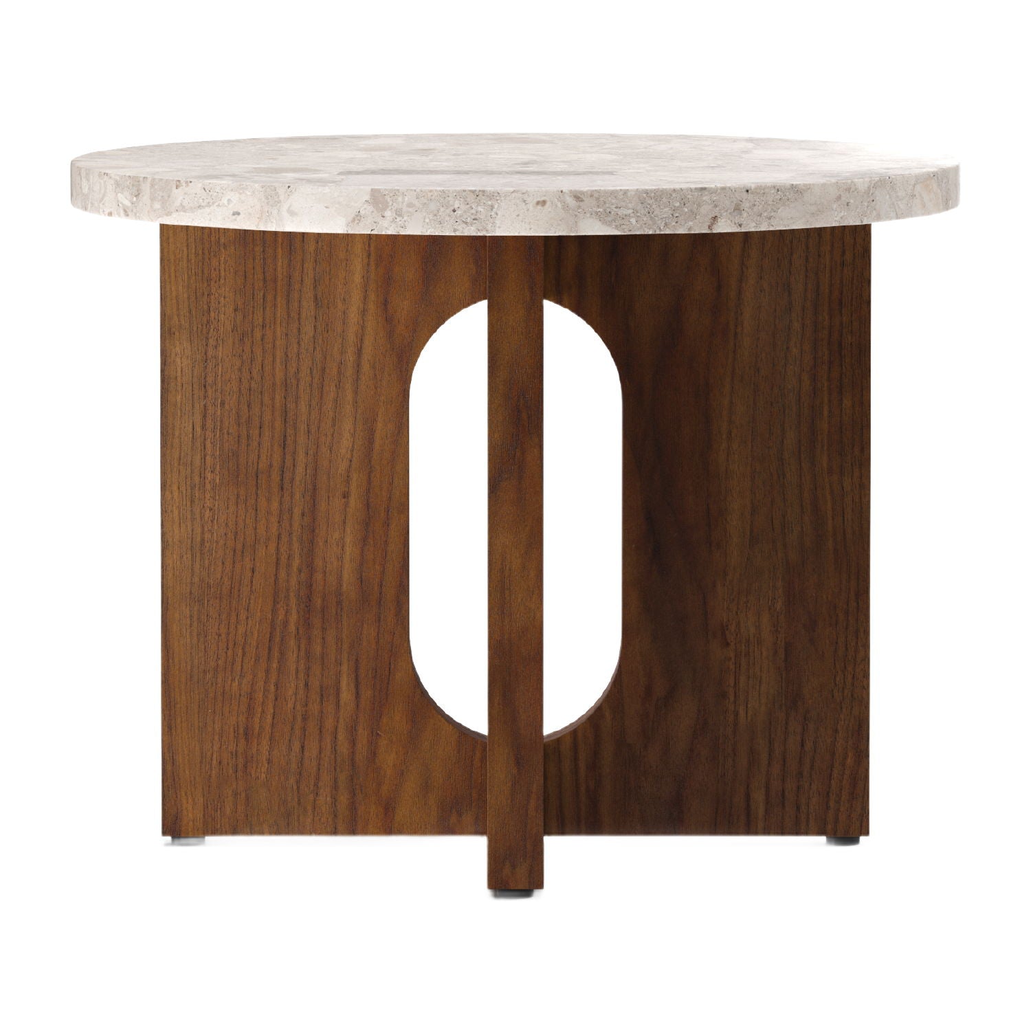 Table d'appoint ronde contemporaine en chêne Stone avec plateau en porte-à-faux et large base plate pour salon
