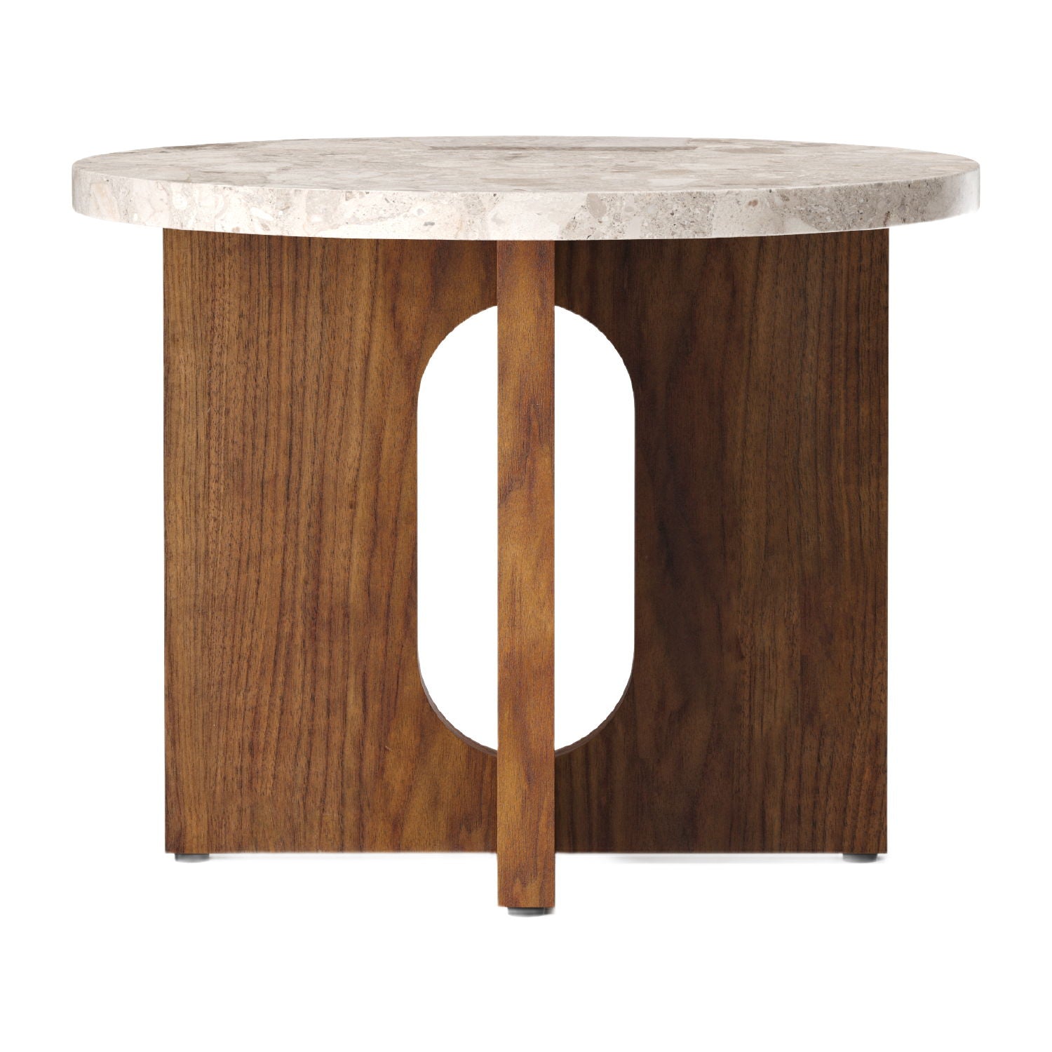 Table d'appoint ronde contemporaine en chêne Stone avec plateau en porte-à-faux et large base plate pour salon