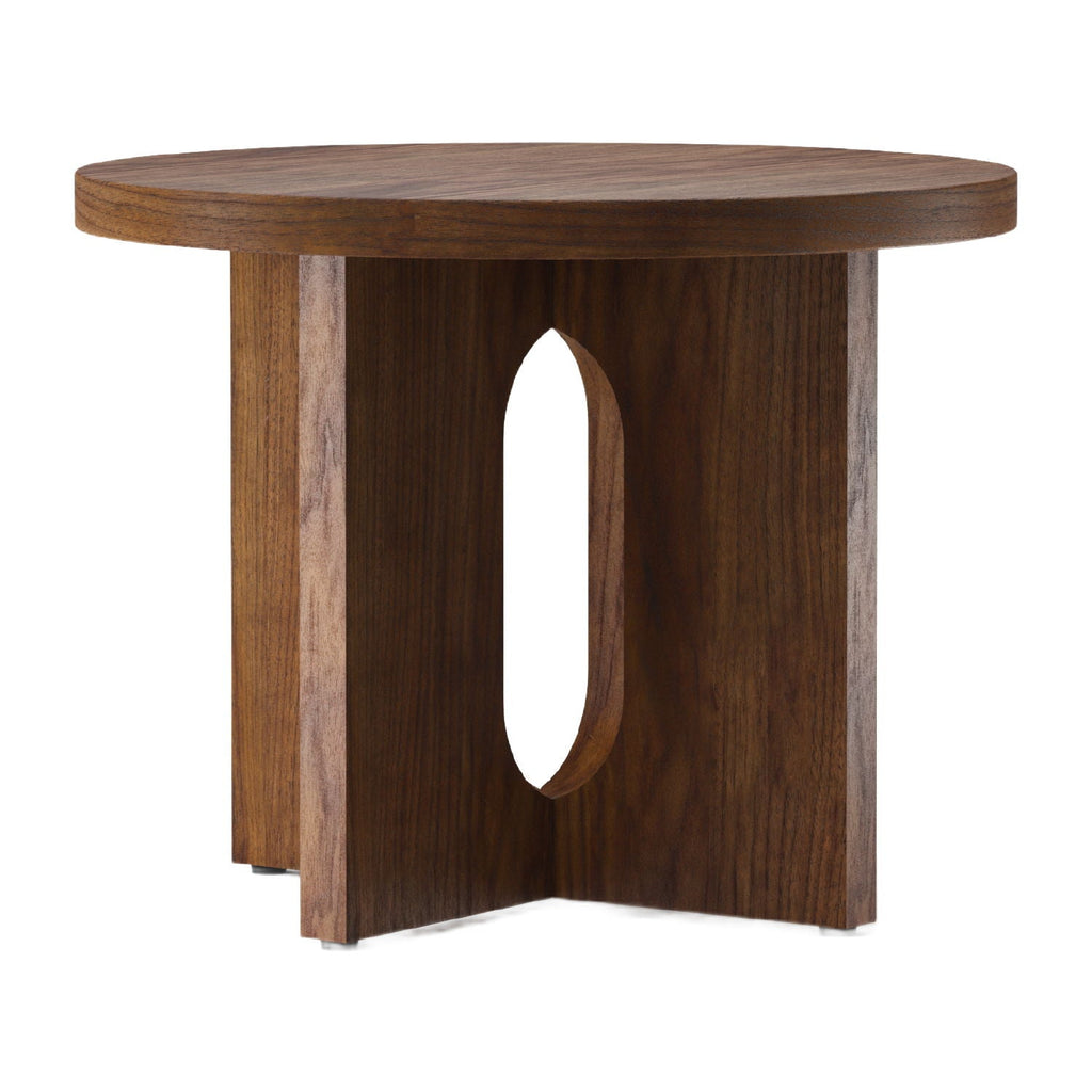 Table d'appoint ronde contemporaine en chêne Stone avec plateau en porte-à-faux et large base plate pour salon