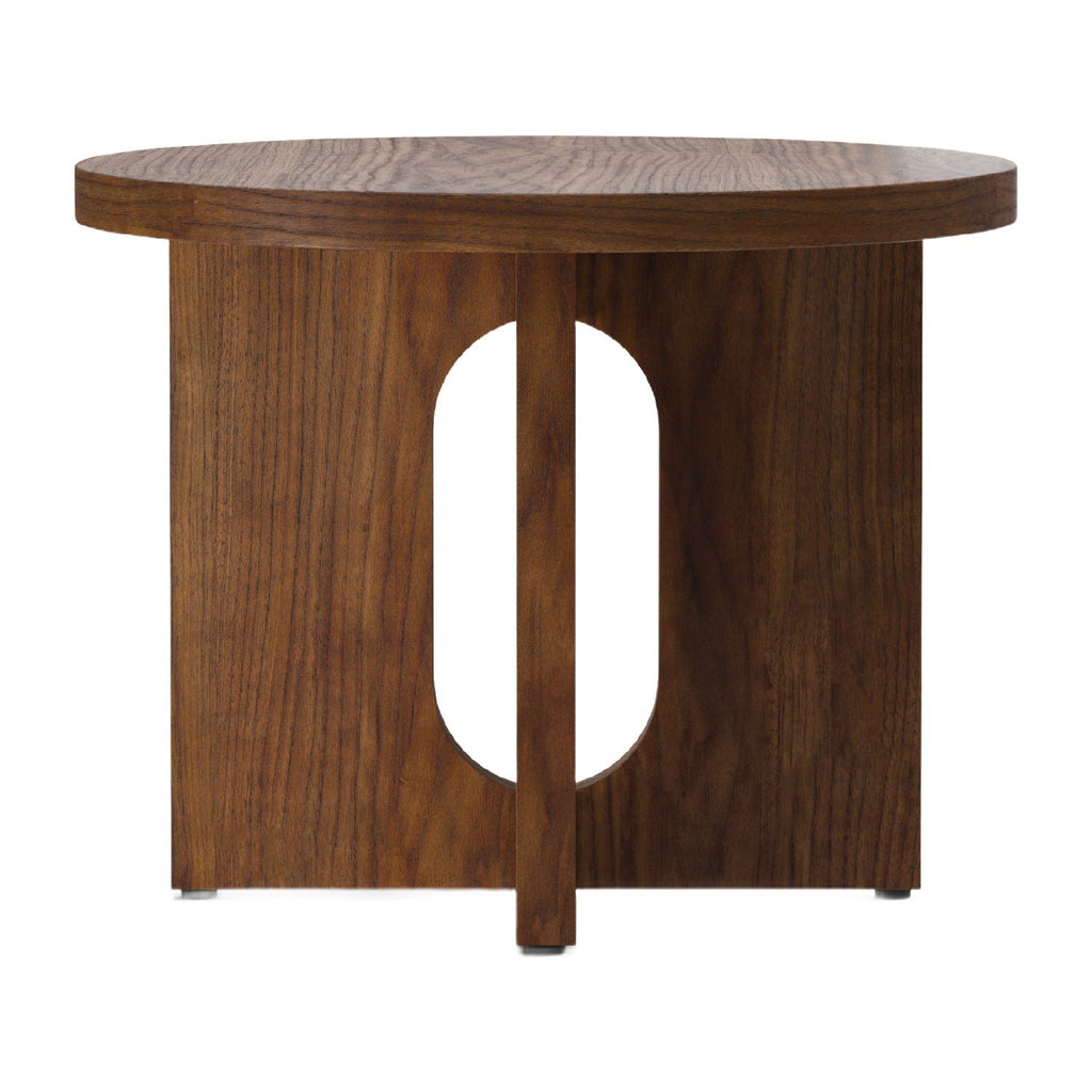 Table d'appoint ronde contemporaine en chêne Stone avec plateau en porte-à-faux et large base plate pour salon