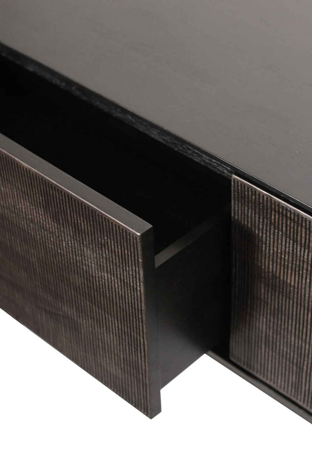 Meuble TV artisanal en teck sculpté à la main, avec porte abattante et 2 tiroirs, pour salon