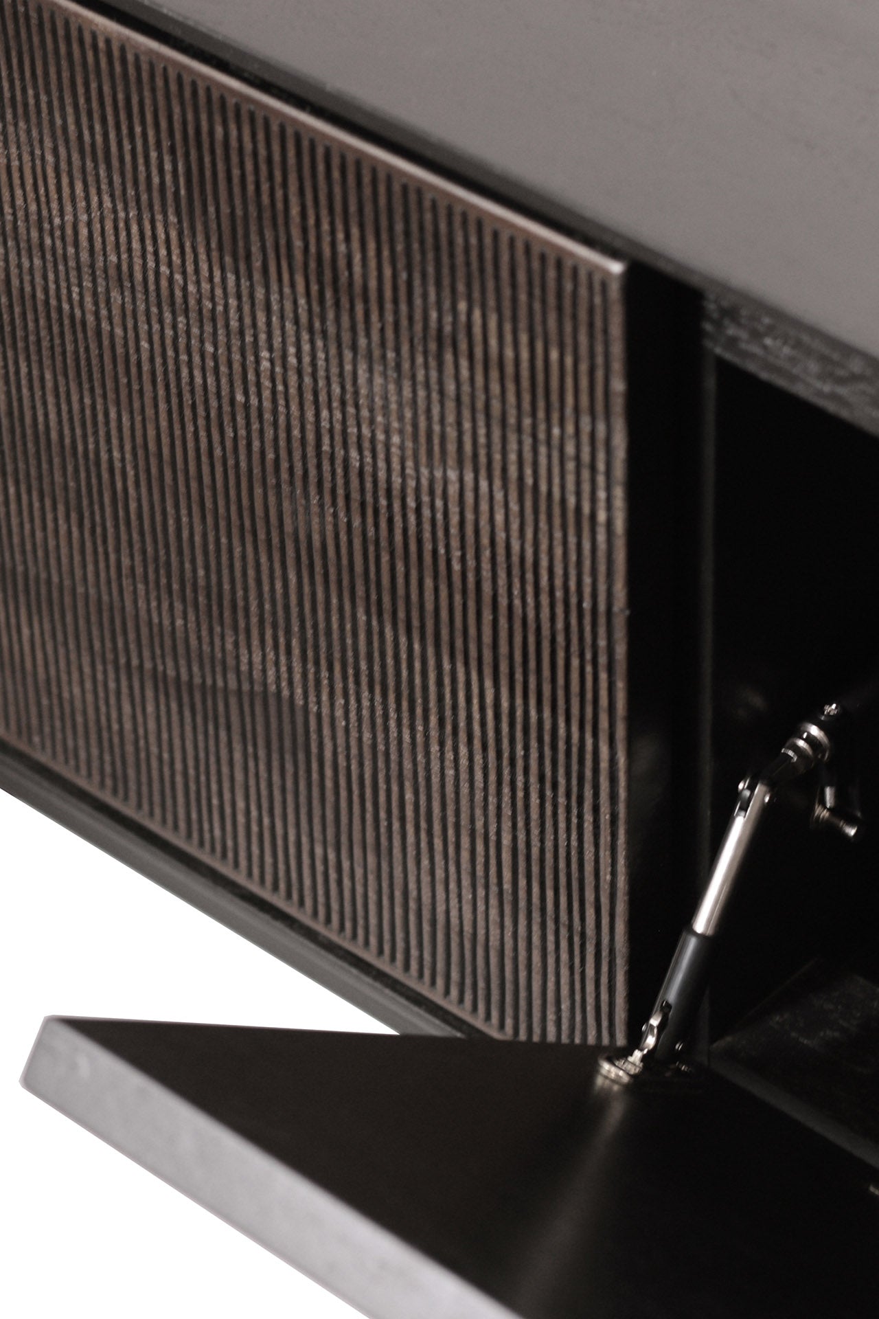 Meuble TV artisanal en teck sculpté à la main, avec porte abattante et 2 tiroirs, pour salon