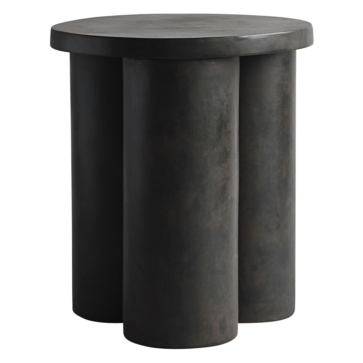 Table d'appoint à piétement cylindrique en béton fibré brut et plateau flottant léger pour salon ou chambre à coucher