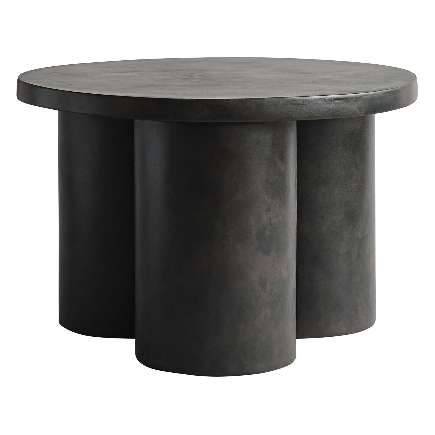Table d'appoint à piétement cylindrique en béton fibré brut et plateau flottant léger pour salon ou chambre à coucher