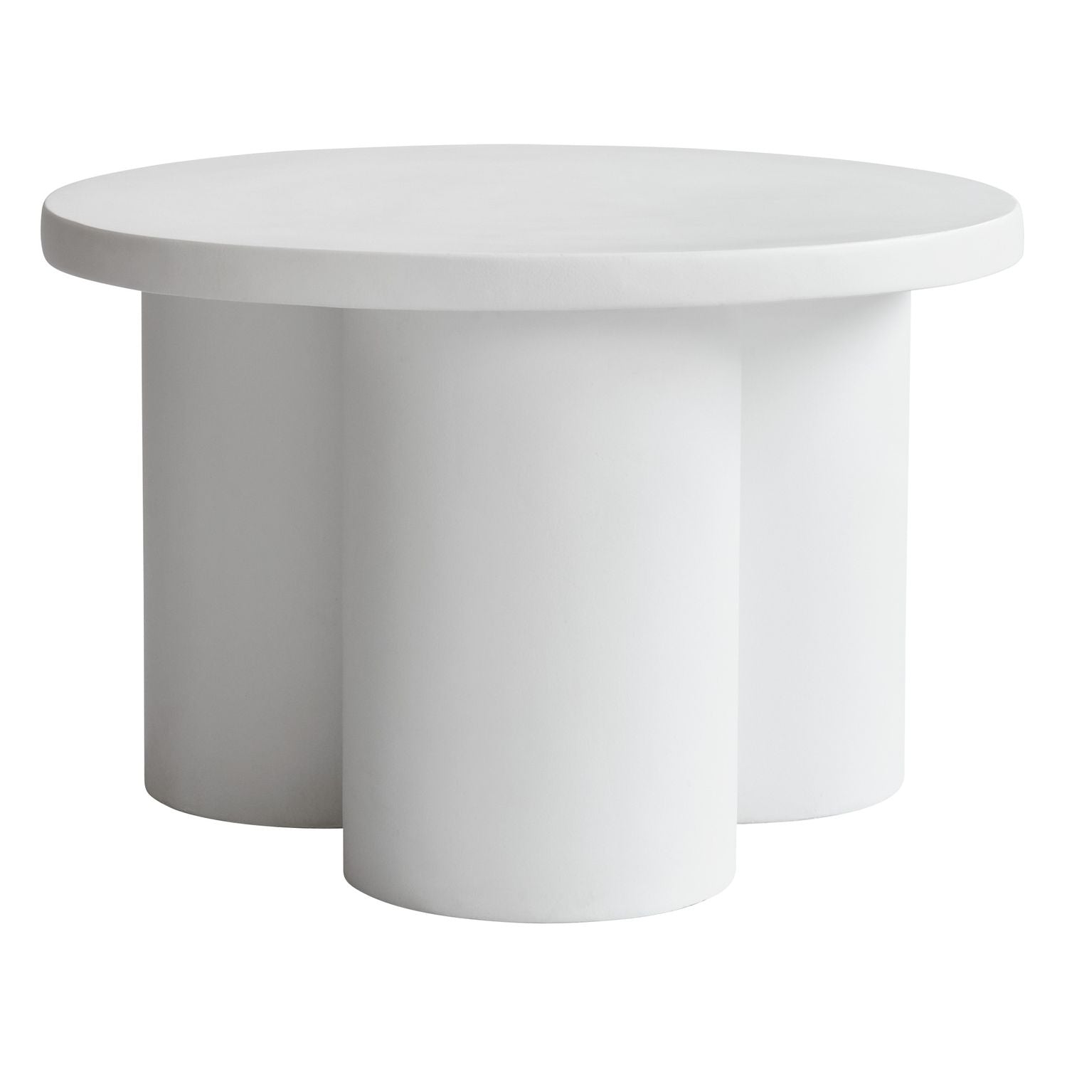 Table d'appoint à piétement cylindrique en béton fibré brut et plateau flottant léger pour salon ou chambre à coucher