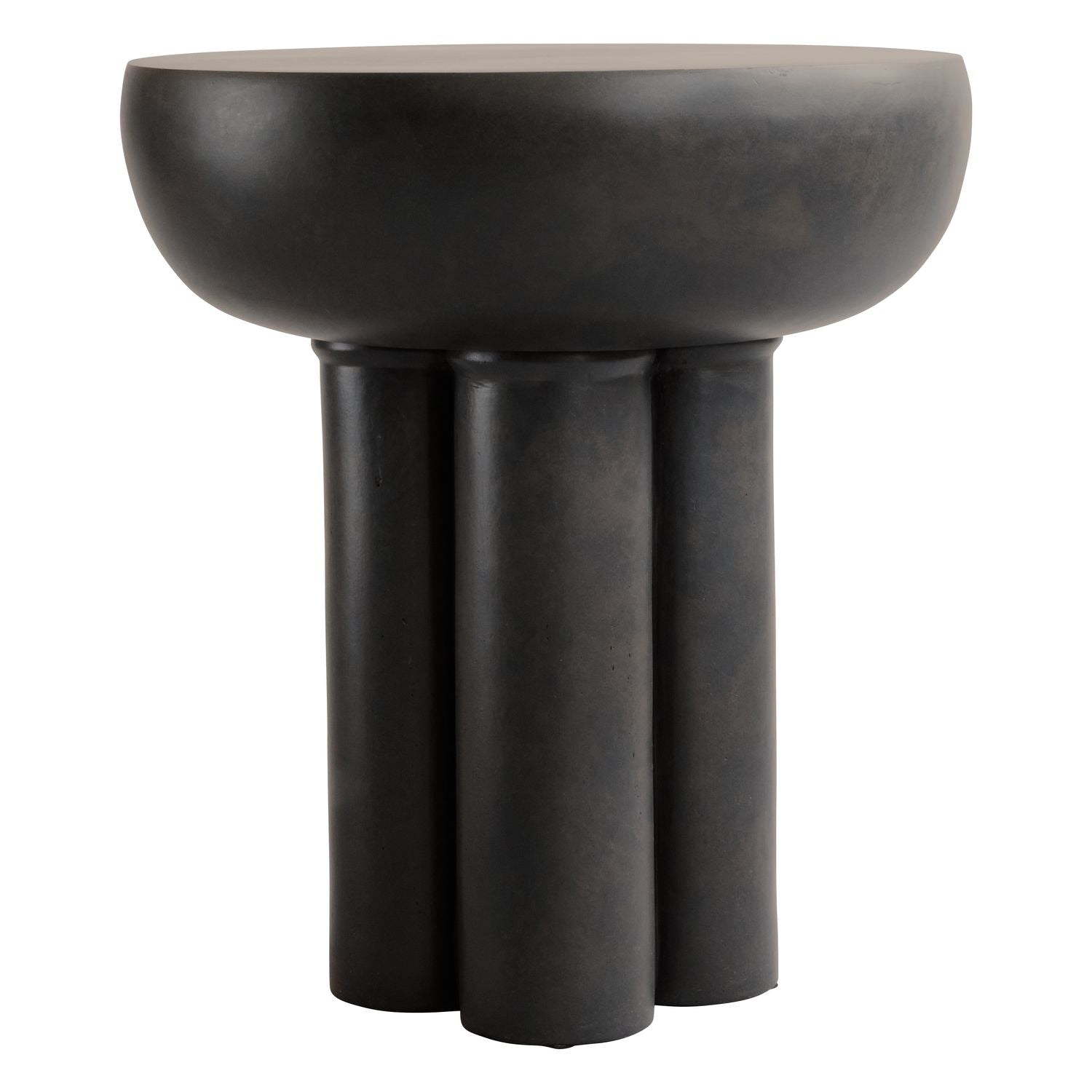 Table d'appoint ronde en béton fibré de style brutaliste avec plateau flottant à quatre colonnes pour salon