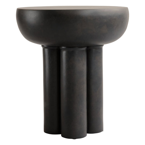 Table d'appoint ronde en béton fibré de style brutaliste avec plateau flottant à quatre colonnes pour salon