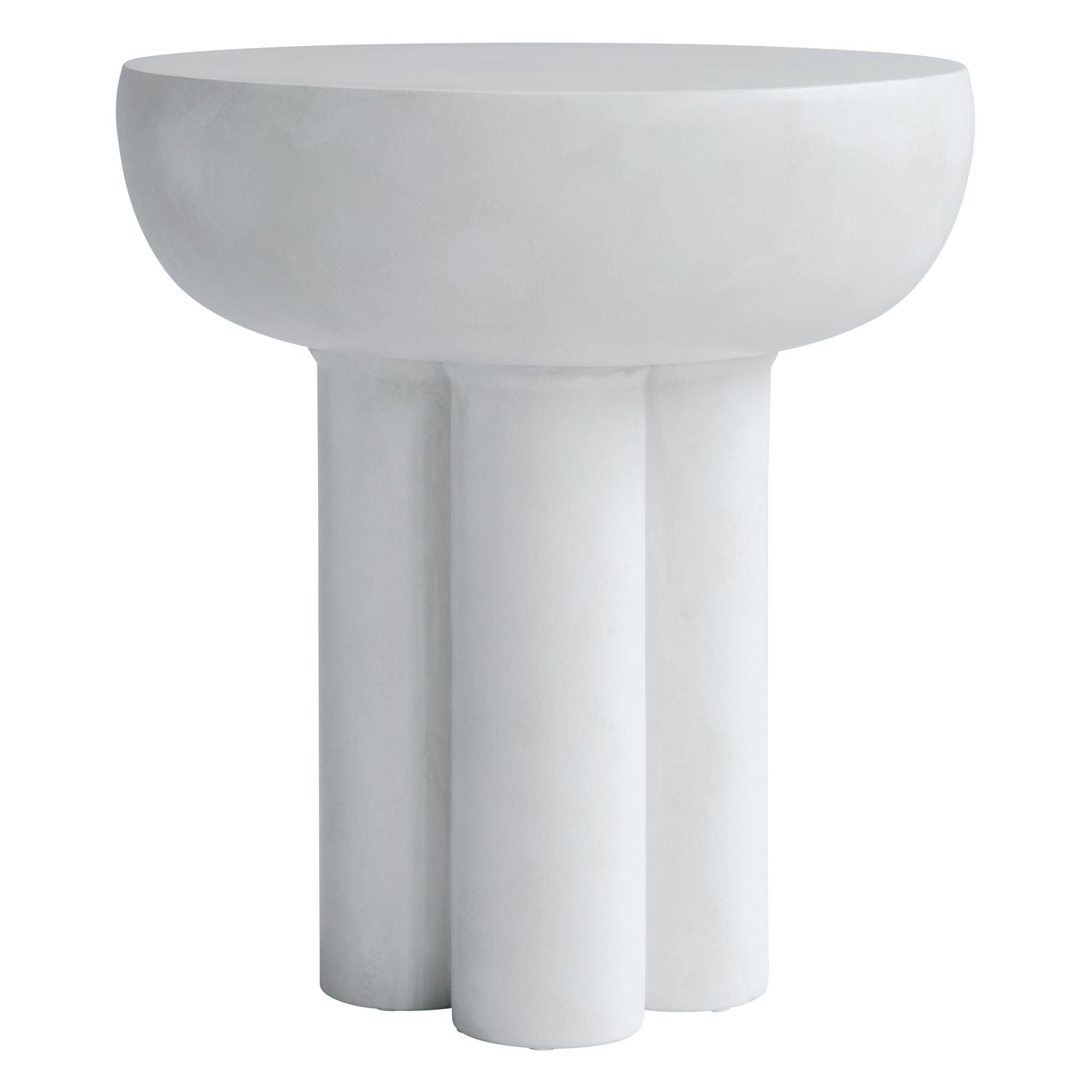 Table d'appoint ronde en béton fibré de style brutaliste avec plateau flottant à quatre colonnes pour salon