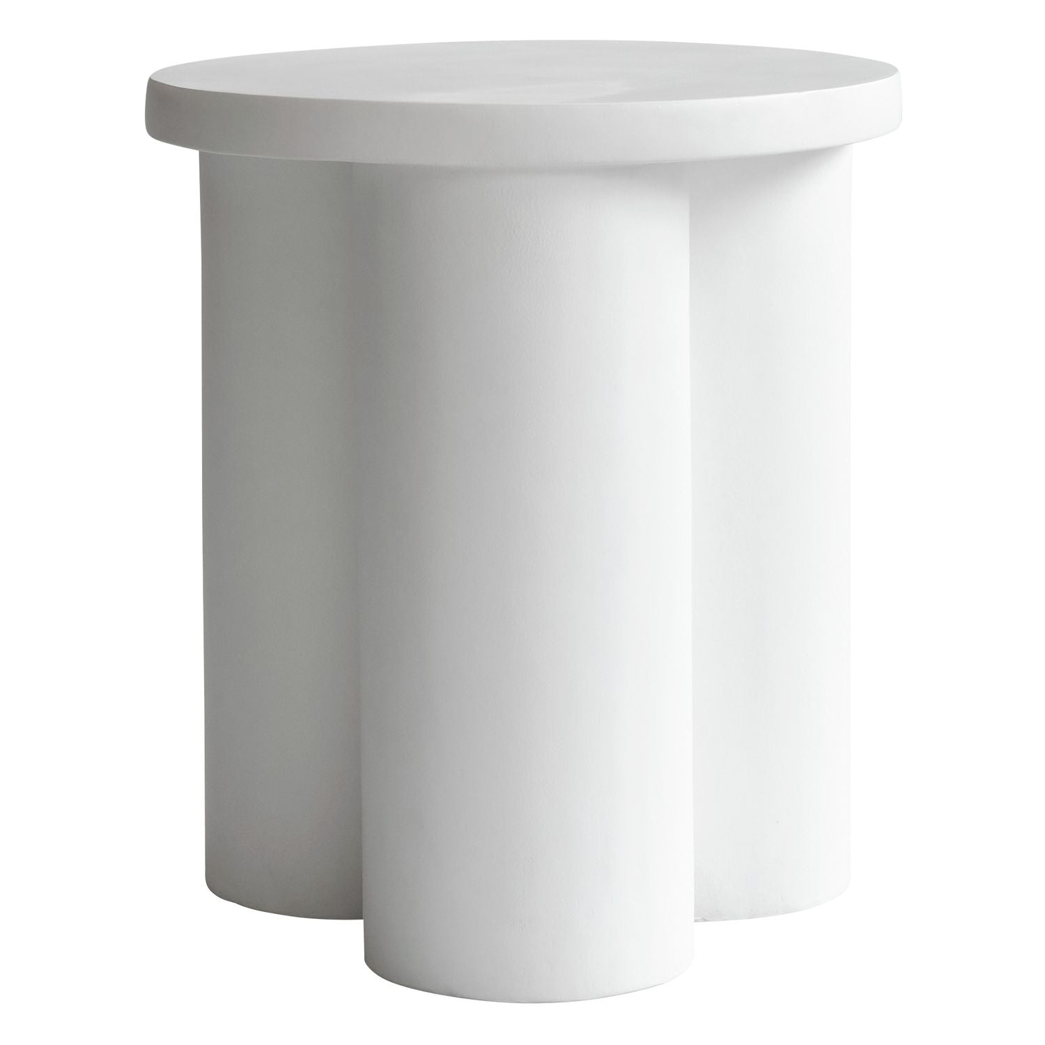 Table d'appoint à piétement cylindrique en béton fibré brut et plateau flottant léger pour salon ou chambre à coucher