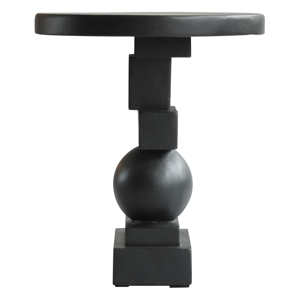 Table d'appoint sculpturale en béton fibré moulé, avec forme géométrique équilibrée et finition peinte à la main pour le salon
