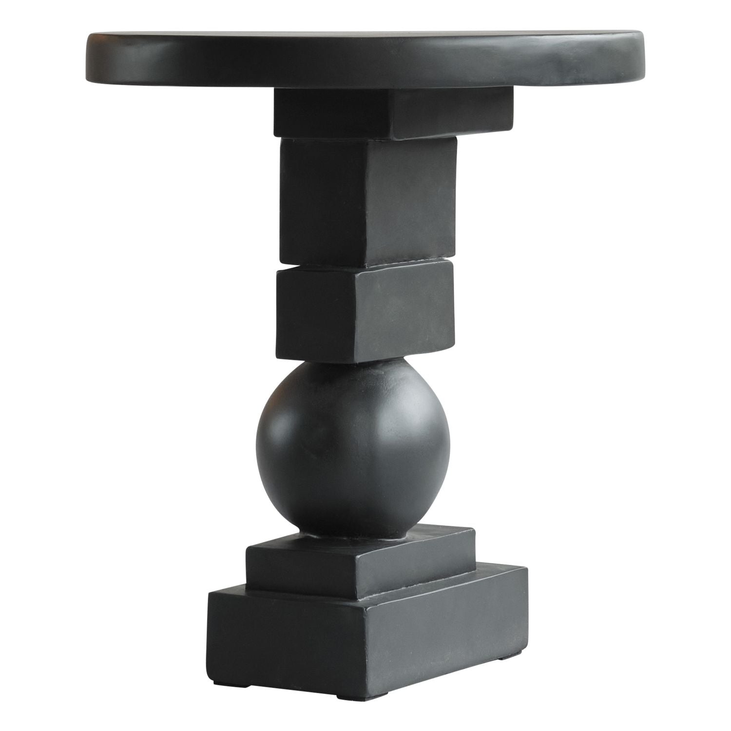 Table d'appoint sculpturale en béton fibré moulé, avec forme géométrique équilibrée et finition peinte à la main pour le salon