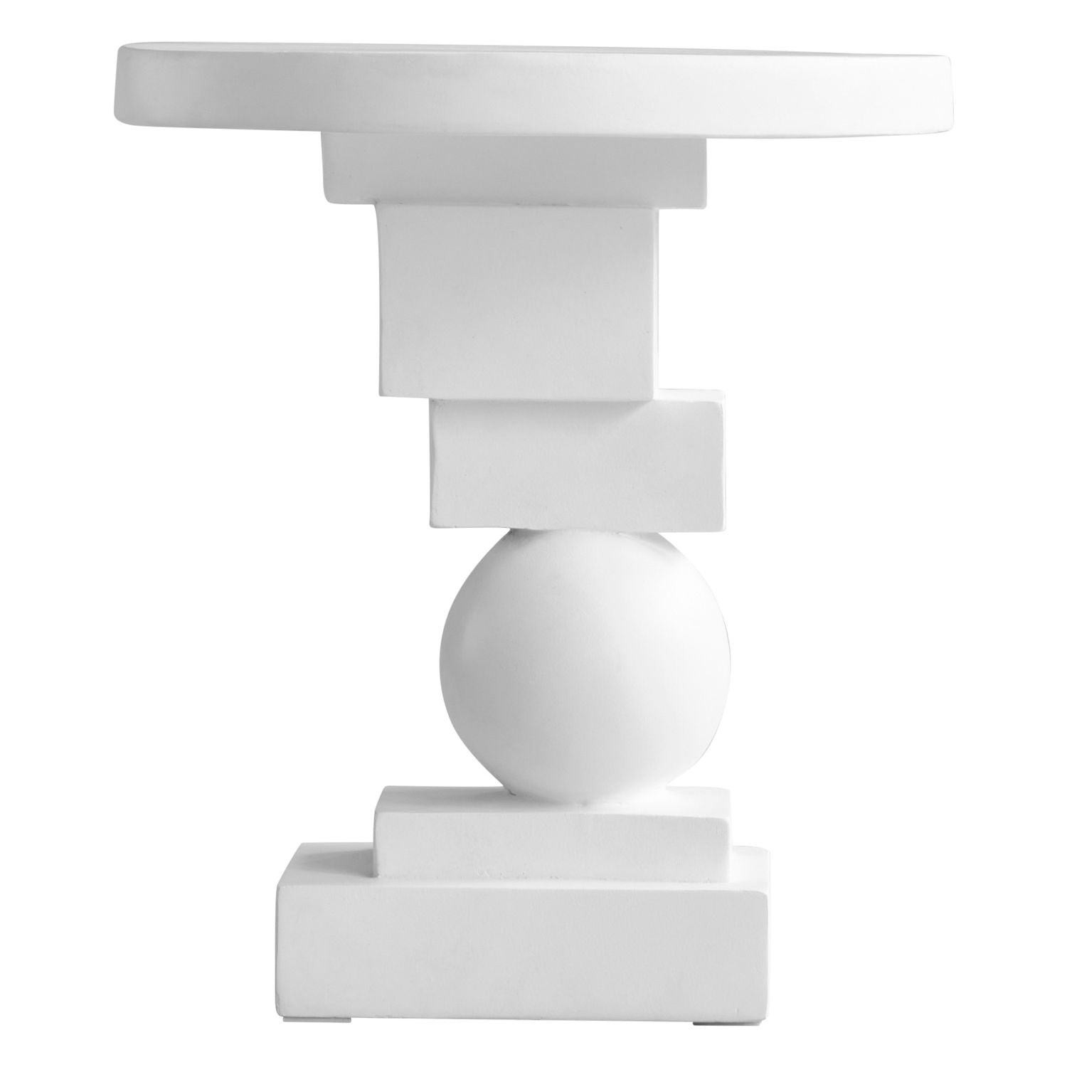 Table d'appoint sculpturale en béton fibré moulé, avec forme géométrique équilibrée et finition peinte à la main pour le salon