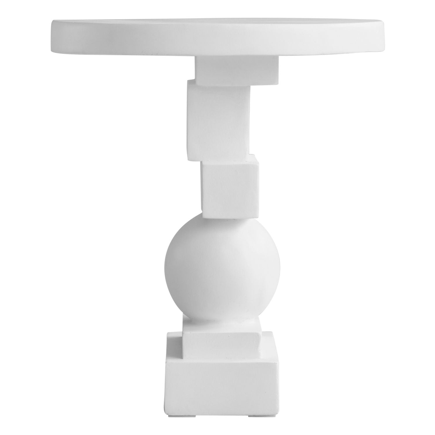 Table d'appoint sculpturale en béton fibré moulé, avec forme géométrique équilibrée et finition peinte à la main pour le salon