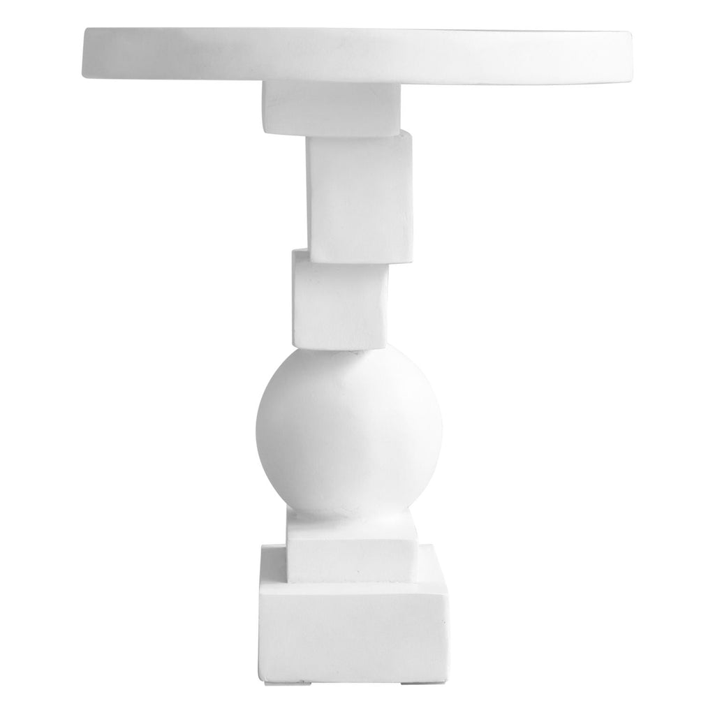 Table d'appoint sculpturale en béton fibré moulé, avec forme géométrique équilibrée et finition peinte à la main pour le salon
