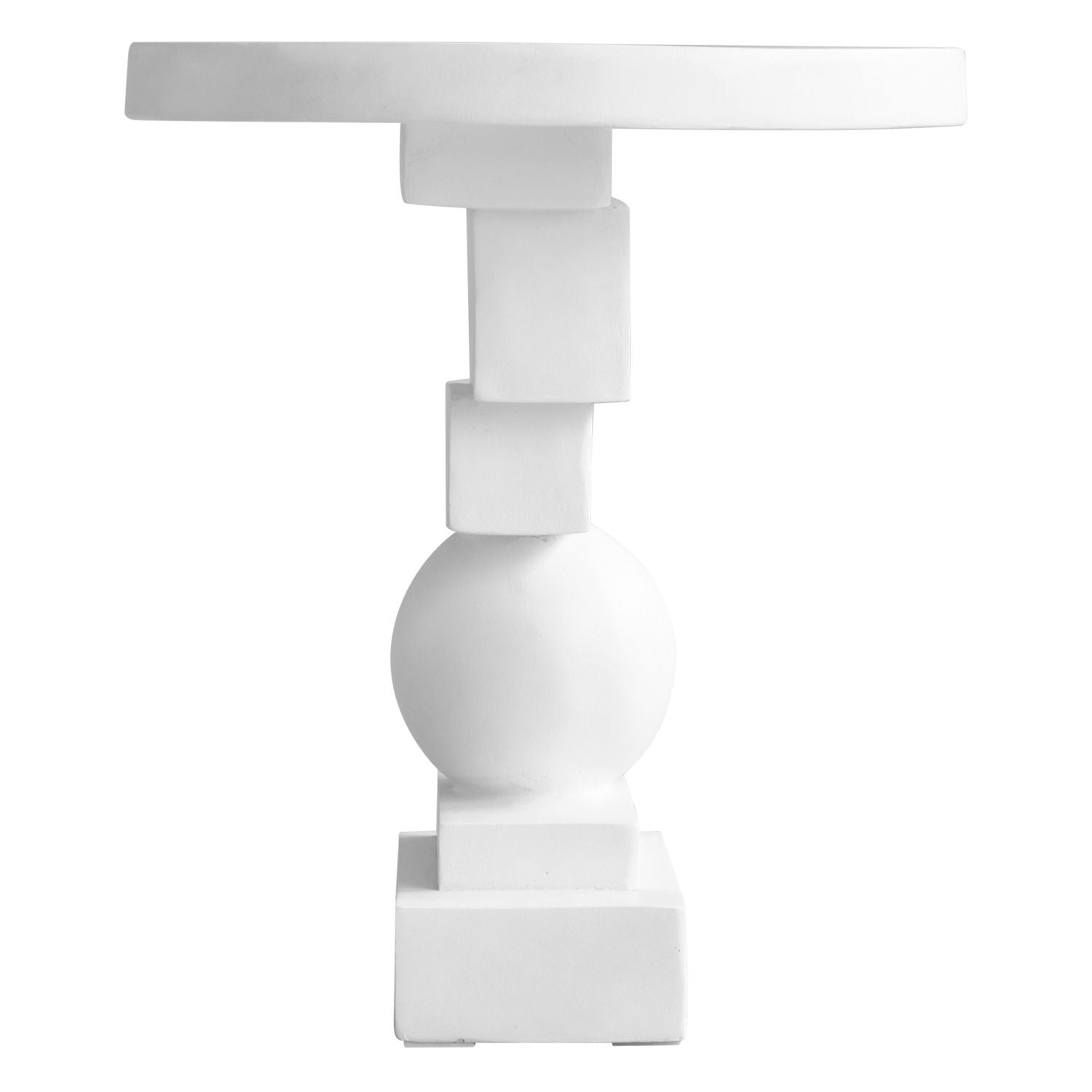 Table d'appoint sculpturale en béton fibré moulé, avec forme géométrique équilibrée et finition peinte à la main pour le salon