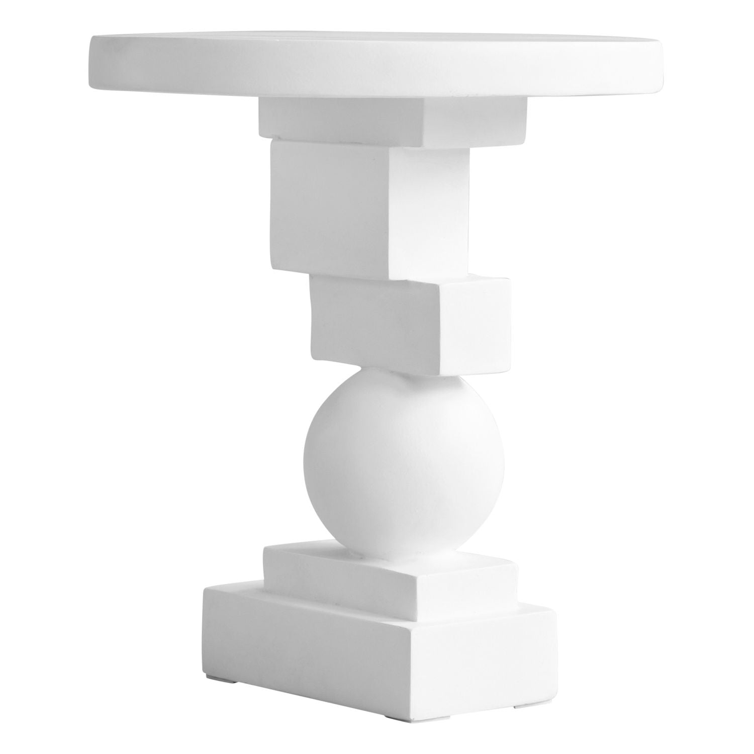 Table d'appoint sculpturale en béton fibré moulé, avec forme géométrique équilibrée et finition peinte à la main pour le salon
