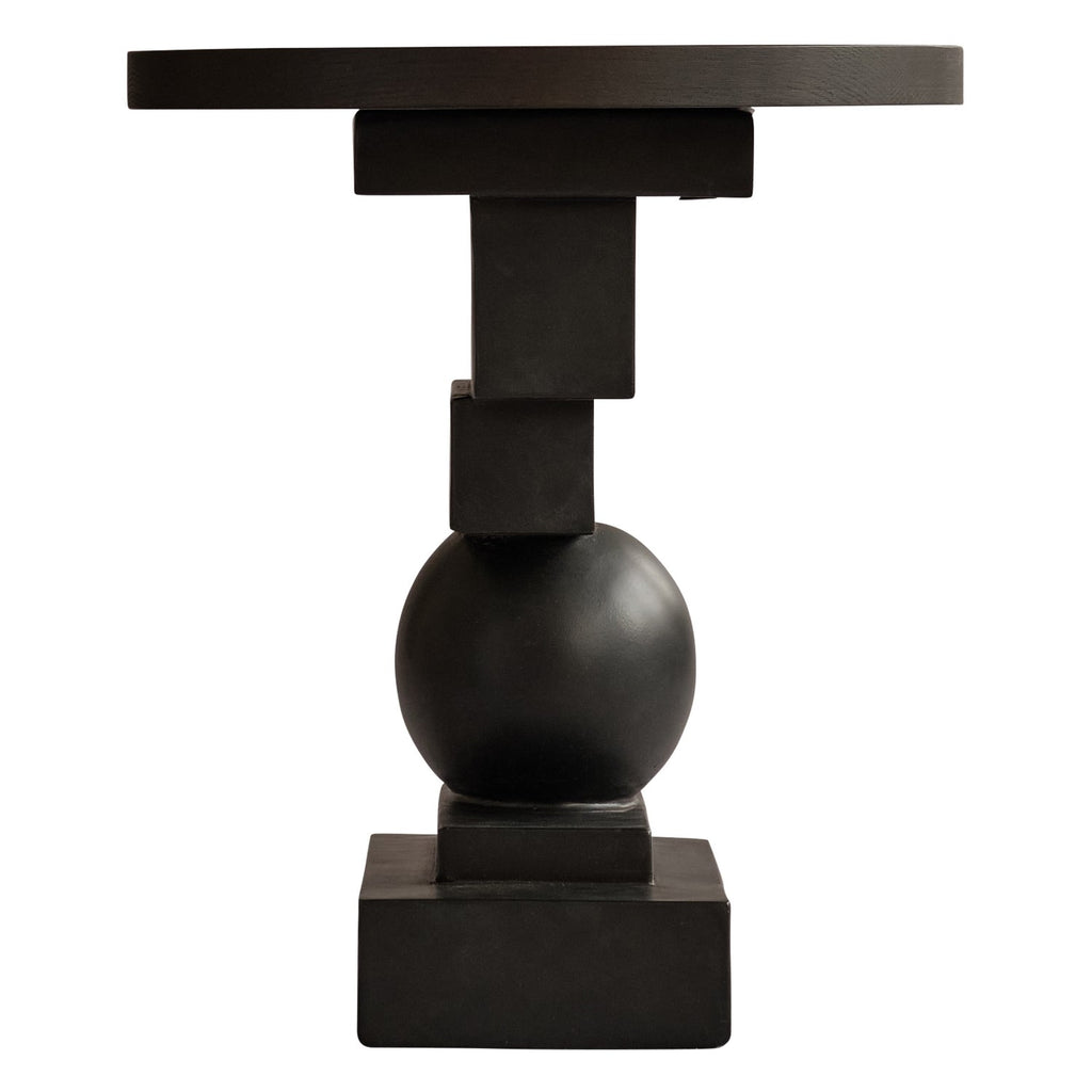Table d'appoint sculpturale en béton fibré moulé, avec forme géométrique équilibrée et finition peinte à la main pour le salon