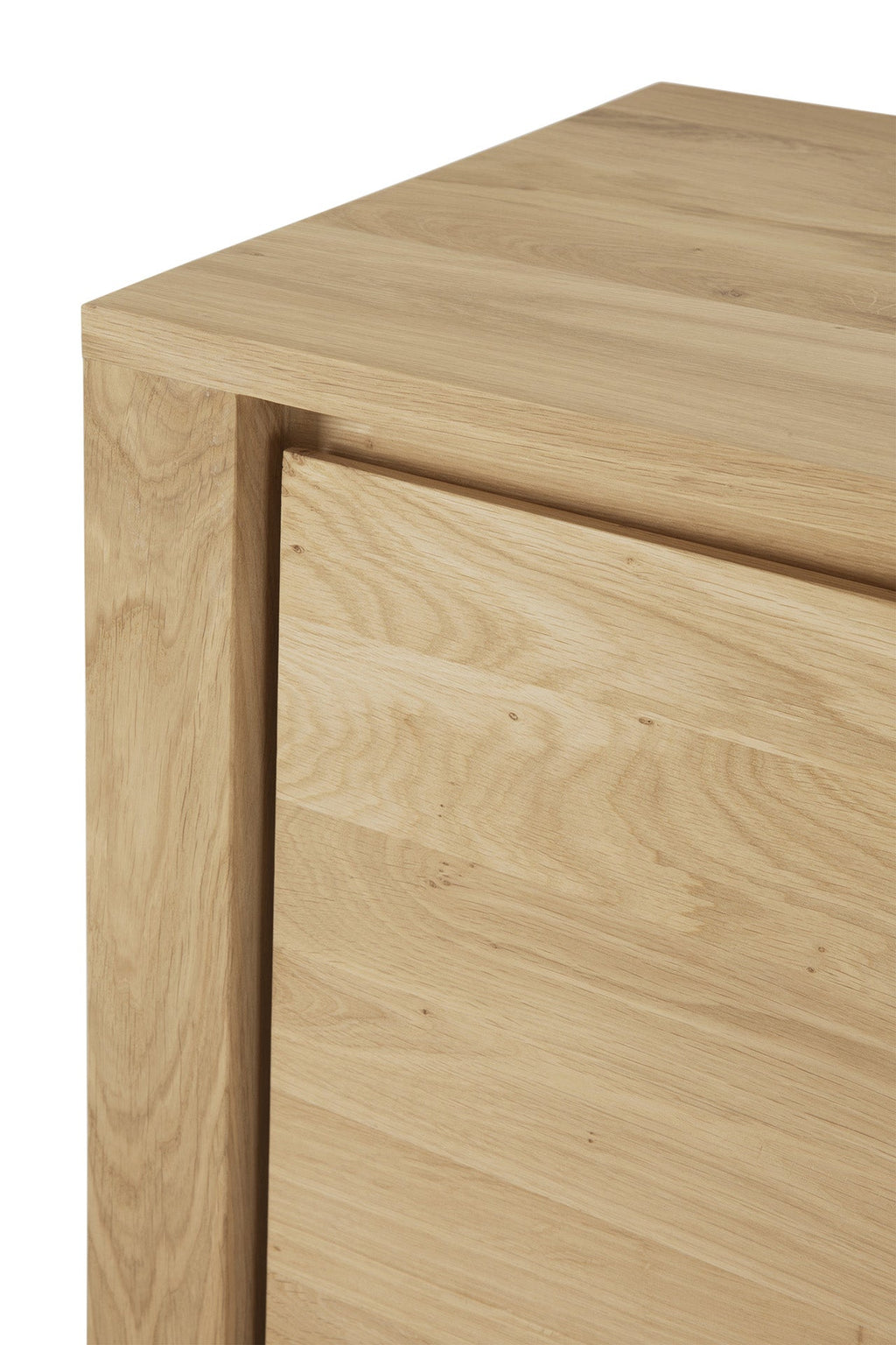 Buffet scandinave en chêne européen à 2 portes, design épuré sans poignées, pour salon ou salle à manger
