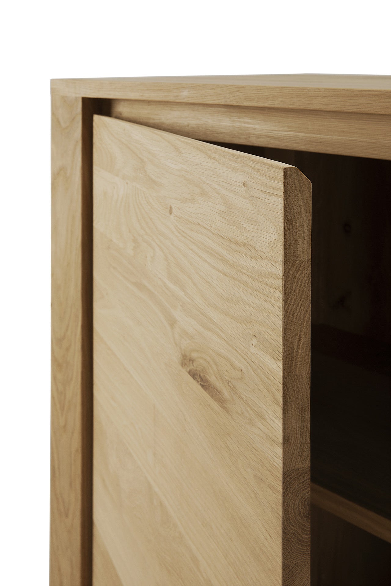 Buffet scandinave en chêne européen à 2 portes, design épuré sans poignées, pour salon ou salle à manger