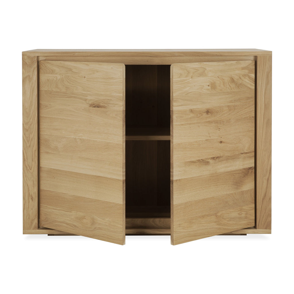 Buffet scandinave en chêne européen à 2 portes, design épuré sans poignées, pour salon ou salle à manger