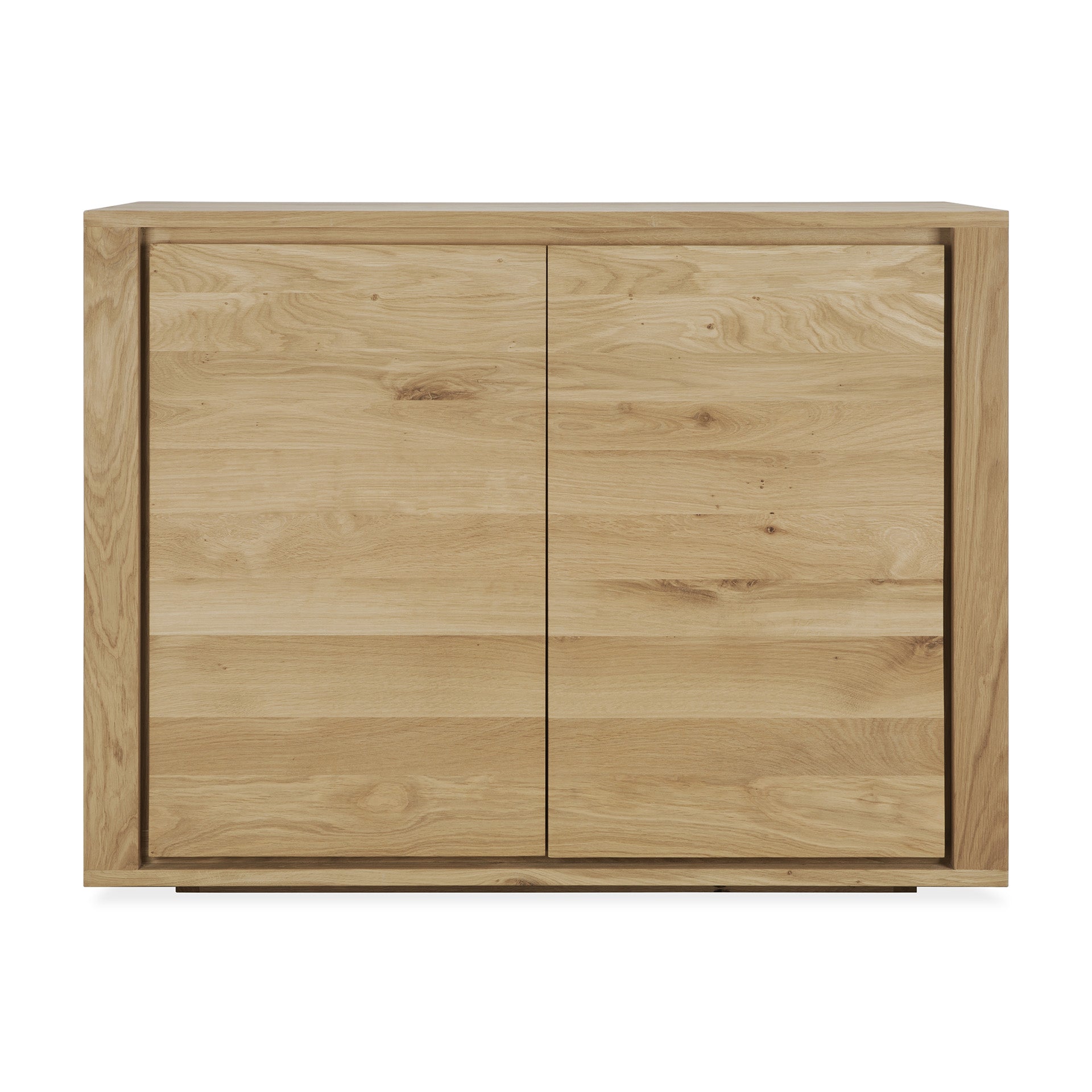 Buffet scandinave en chêne européen à 2 portes, design épuré sans poignées, pour salon ou salle à manger