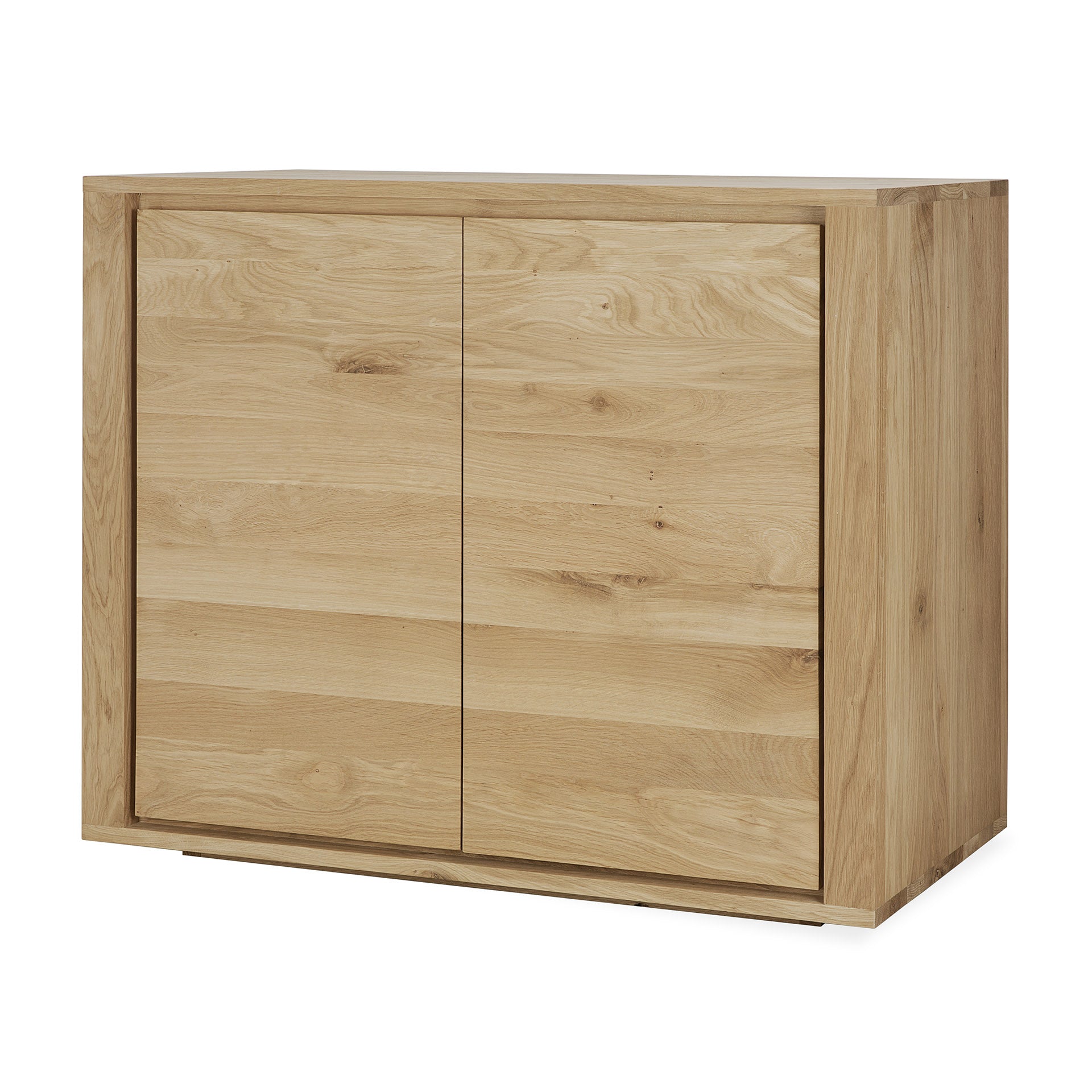 Buffet scandinave en chêne européen à 2 portes, design épuré sans poignées, pour salon ou salle à manger