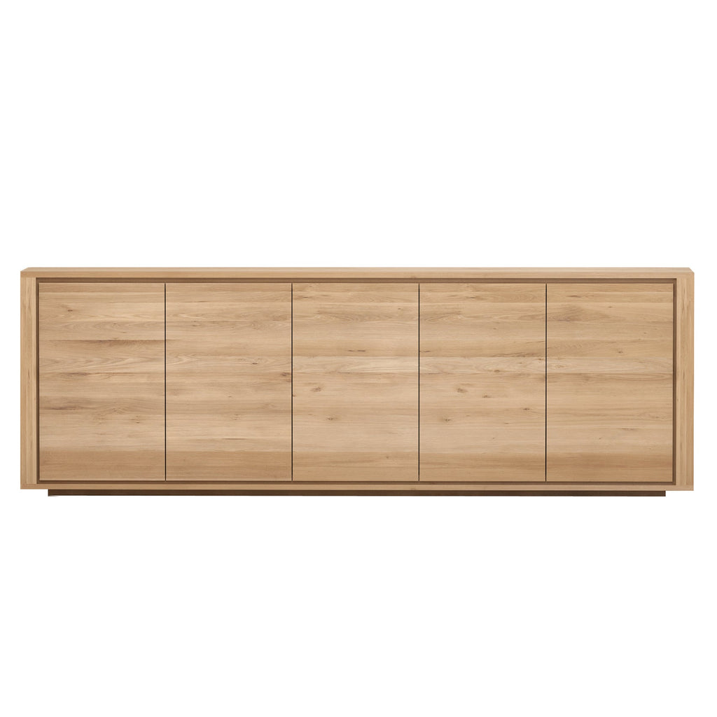 Buffet minimaliste en chêne européen à 5 portes avec base à effet flottant pour salon ou bureau