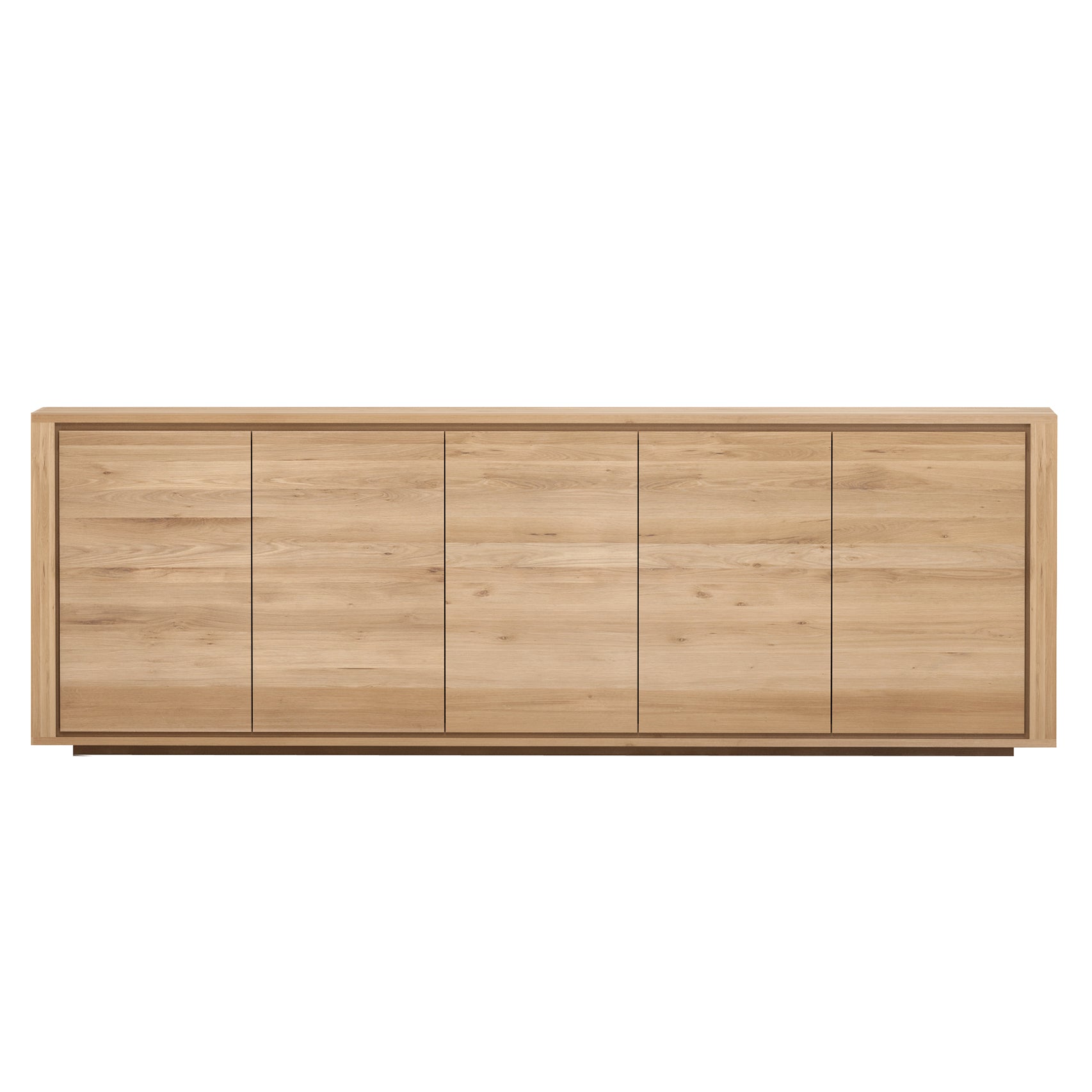 Buffet minimaliste en chêne européen à 5 portes avec base à effet flottant pour salon ou bureau